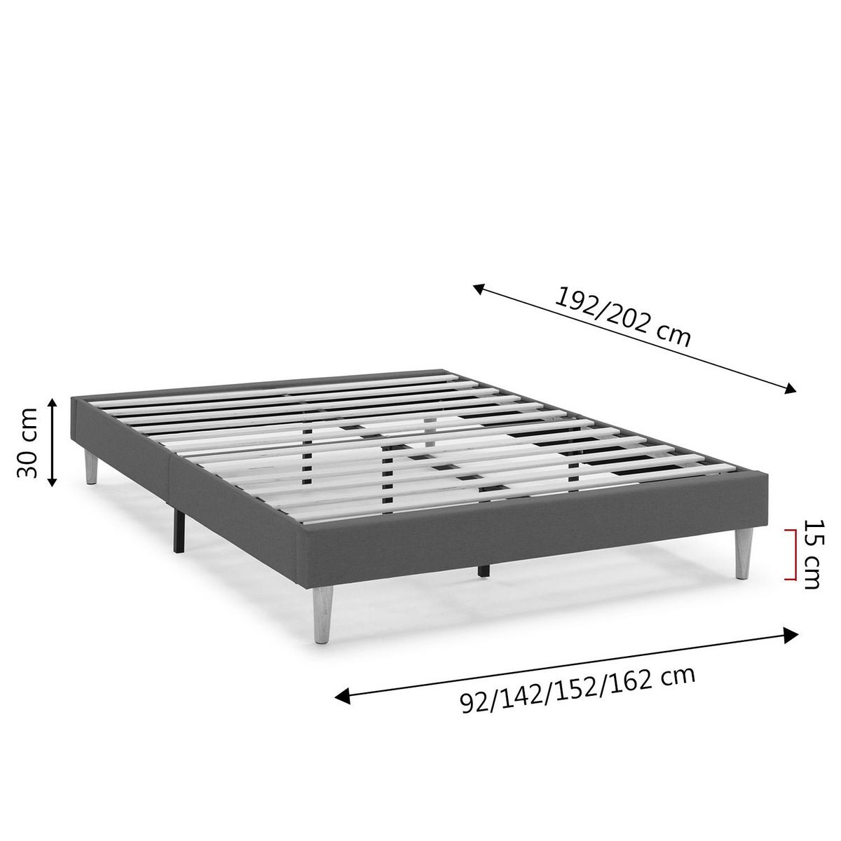 VS VENTA-STOCK Sommier tapissier Aura 140x190 cm Gris Foncé, Hauteur 30 cm