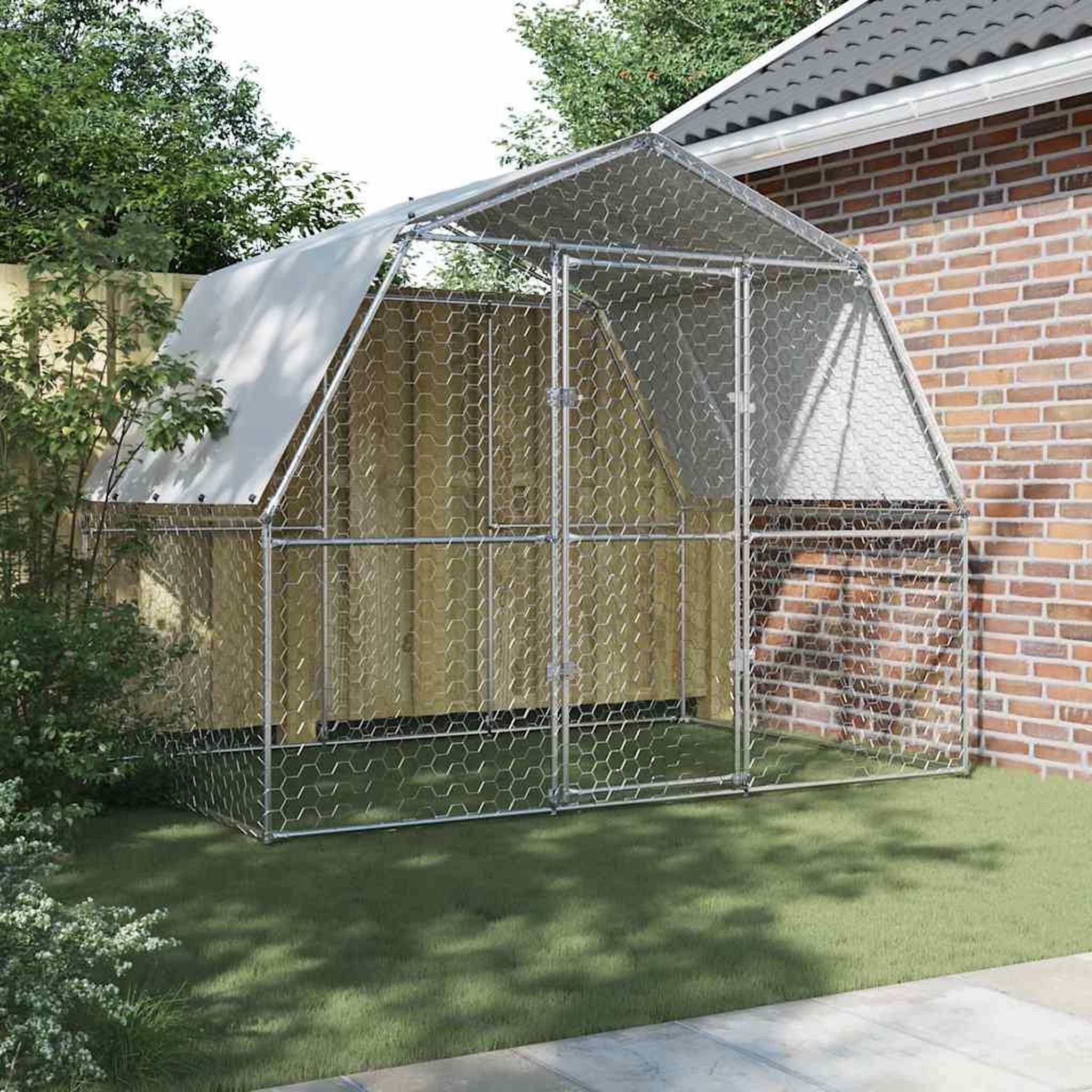 Voir la diapositive 3 : VIDAXL Cage a poules avec toit et porte argente acier galvanise