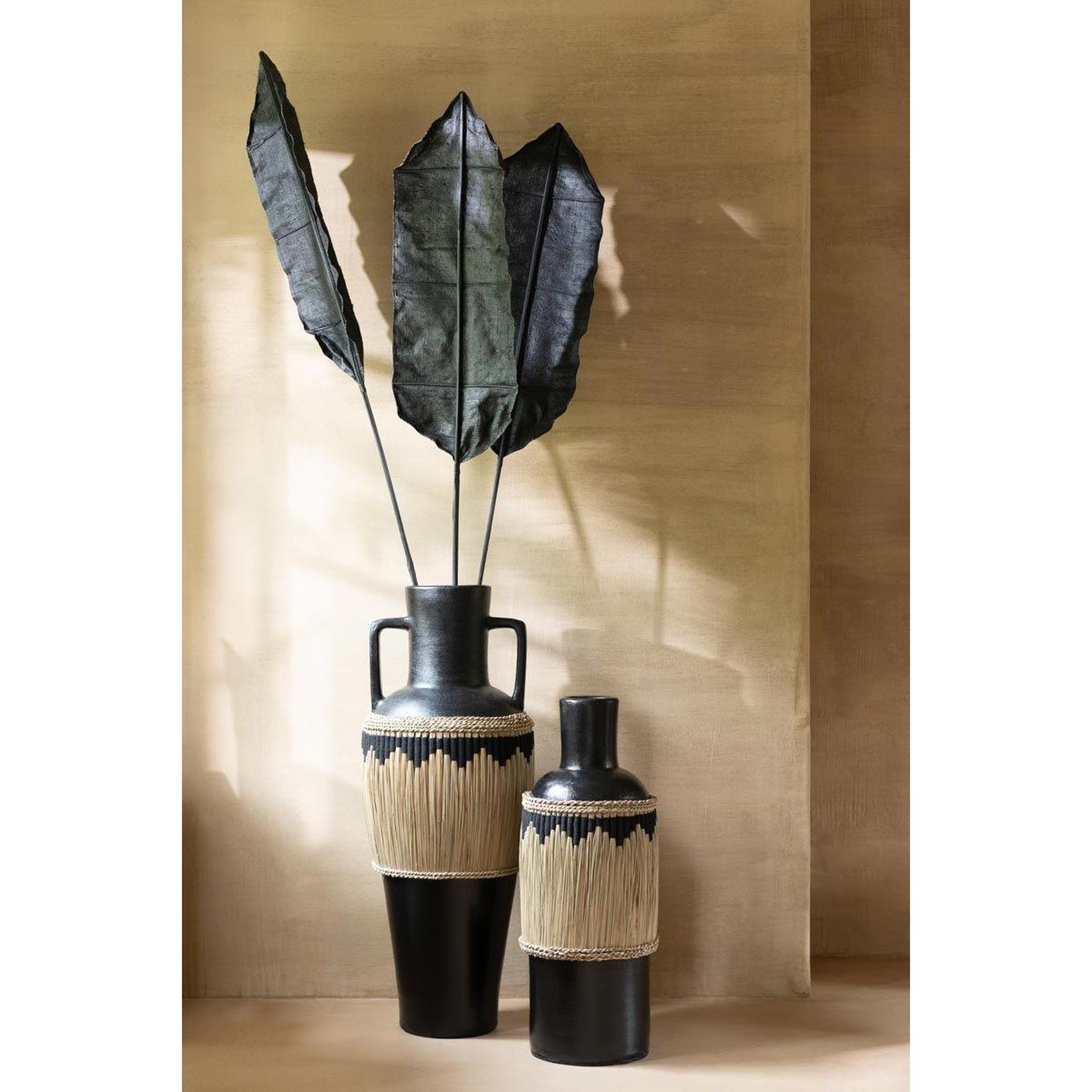 Voir la diapositive 3 : J-LINE Vase bouteille déco  herbes  75cm noir
