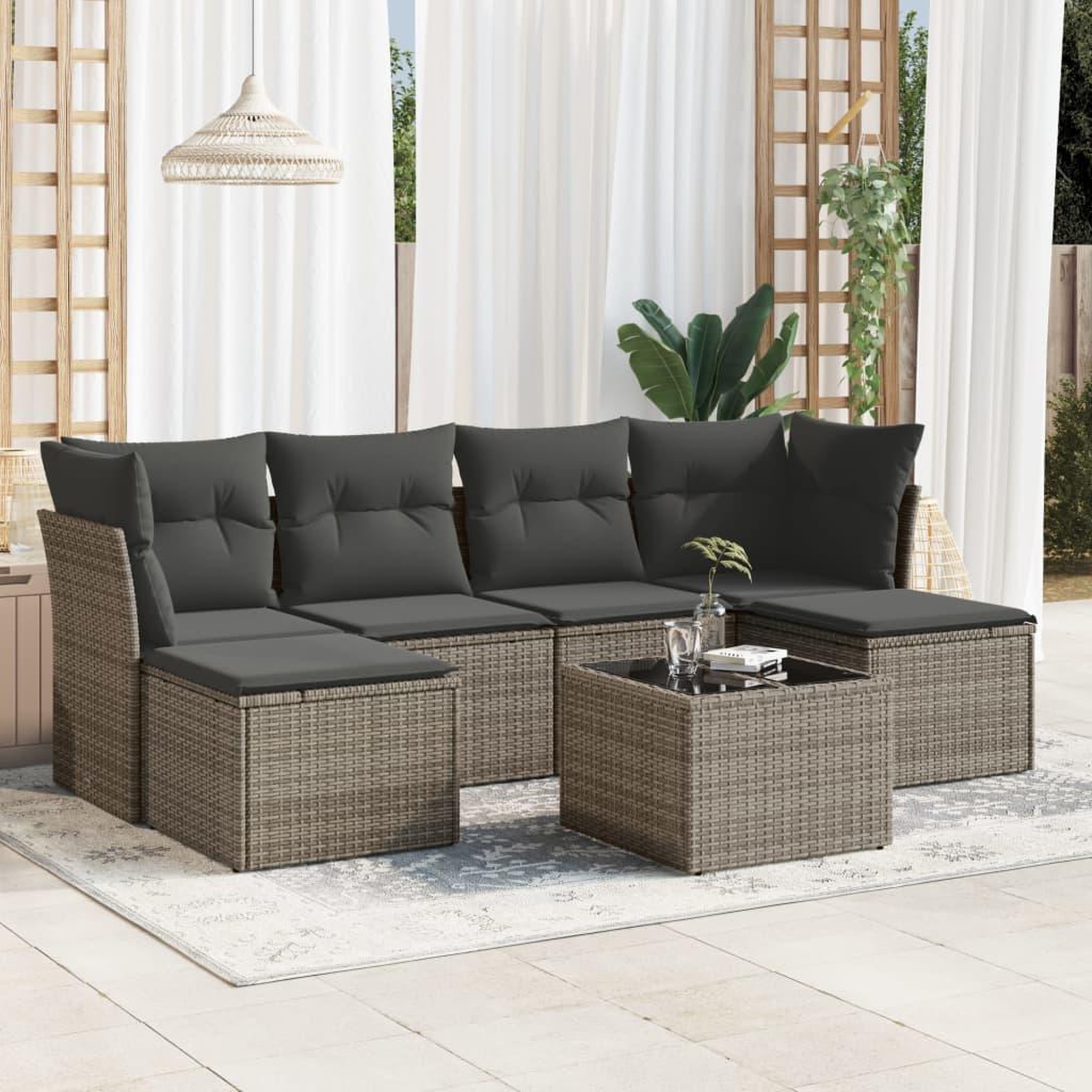VIDAXL Salon de jardin avec coussins 7 pcs gris resine tressee