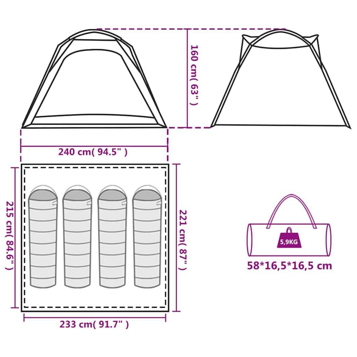 VIDAXL Tente de camping 4 personnes vert liberation rapide impermeable