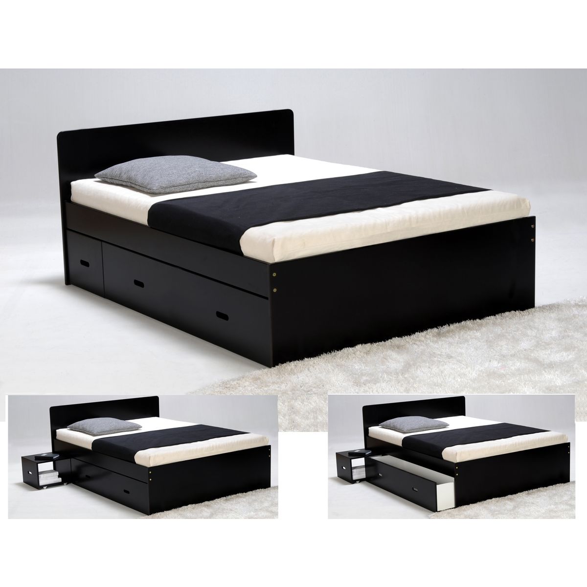 Lit XENA 140 x 190 cm avec chevets et tiroirs