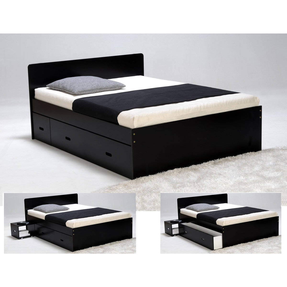 Lit XENA 140 x 190 cm avec chevets et tiroirs