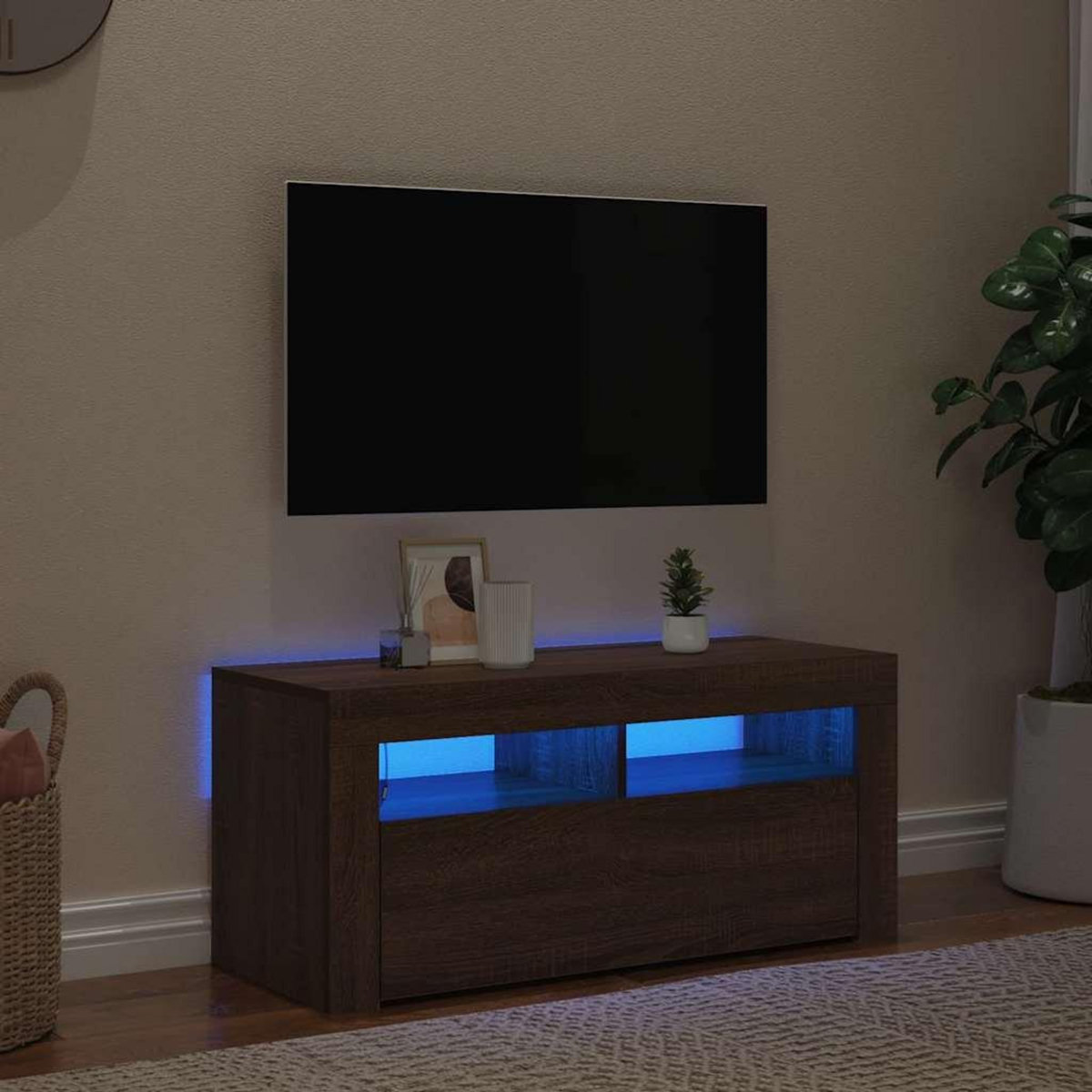 VIDAXL Meuble TV avec lumieres LED Chene marron 90x35x40 cm