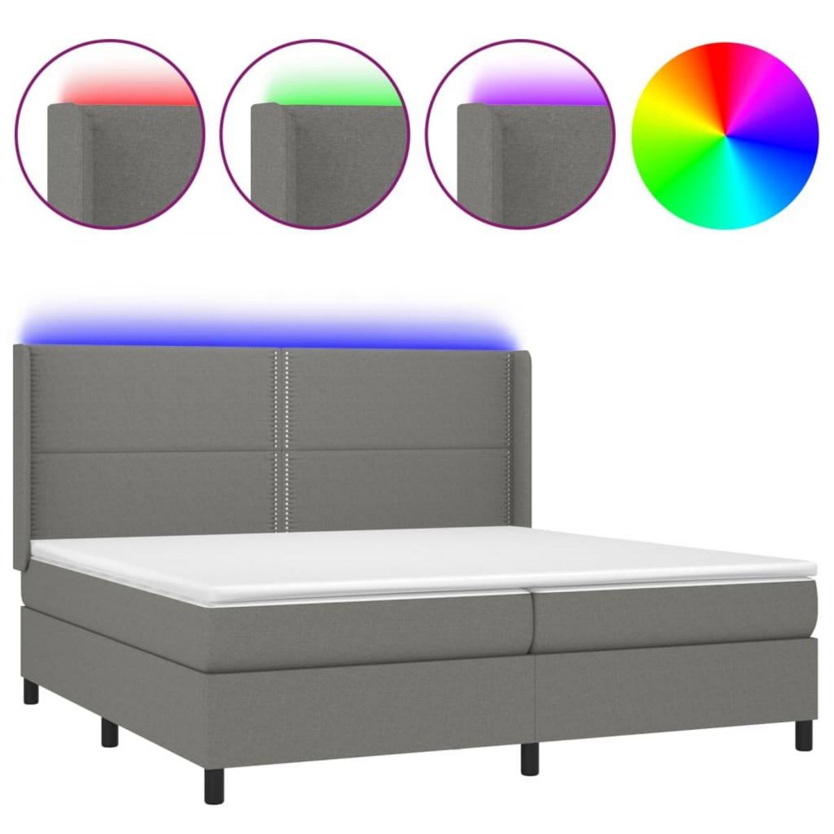 VIDAXL Sommier a lattes de lit matelas LED Gris fonce 200x200 cm Tissu