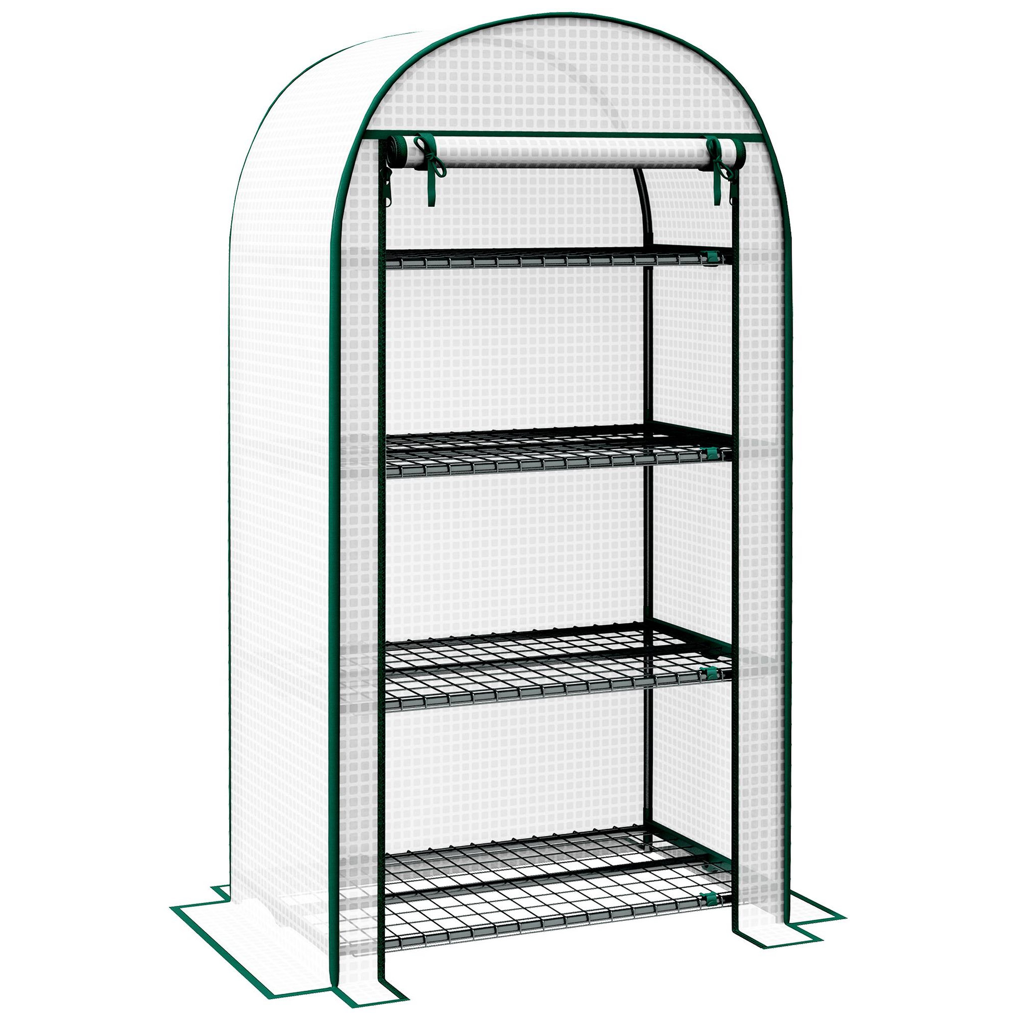 OUTSUNNY Serre de jardin serre de balcon 4 étagères métal porte zippée enroulable 80 x 49 x 160 cm pe blanc