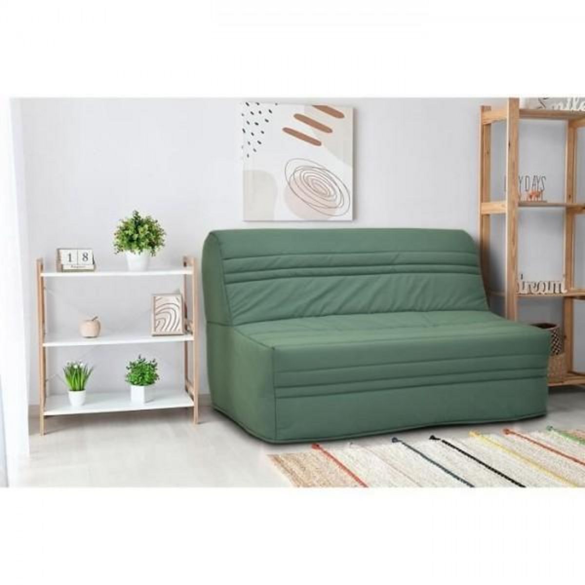 MARKET24 Banquette BZ - Tissu Vert - L143 x P97 x H89cm - Joe