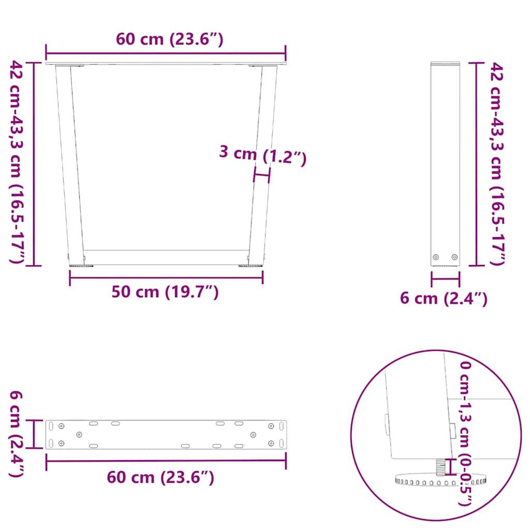 Voir la diapositive 6 : VIDAXL Pieds de table a manger en forme de V 2 pcs anthracite acier