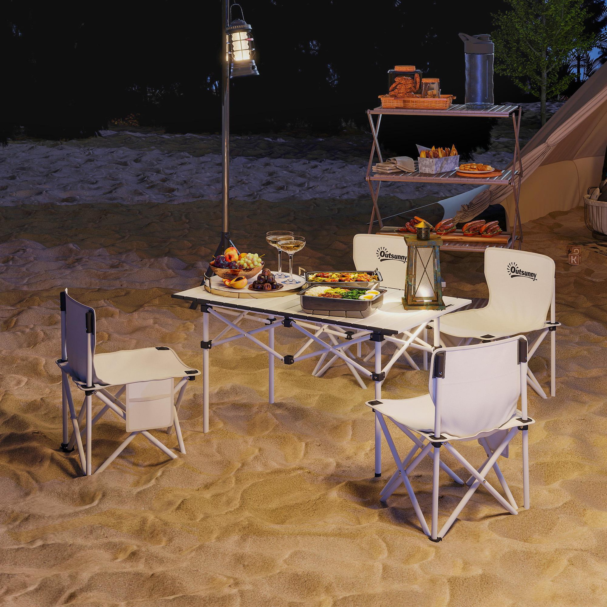 Voir la diapositive 4 : OUTSUNNY Ensemble table et chaise camping - table pliante camping avec 4 chaises rangements sacs de transport blanc
