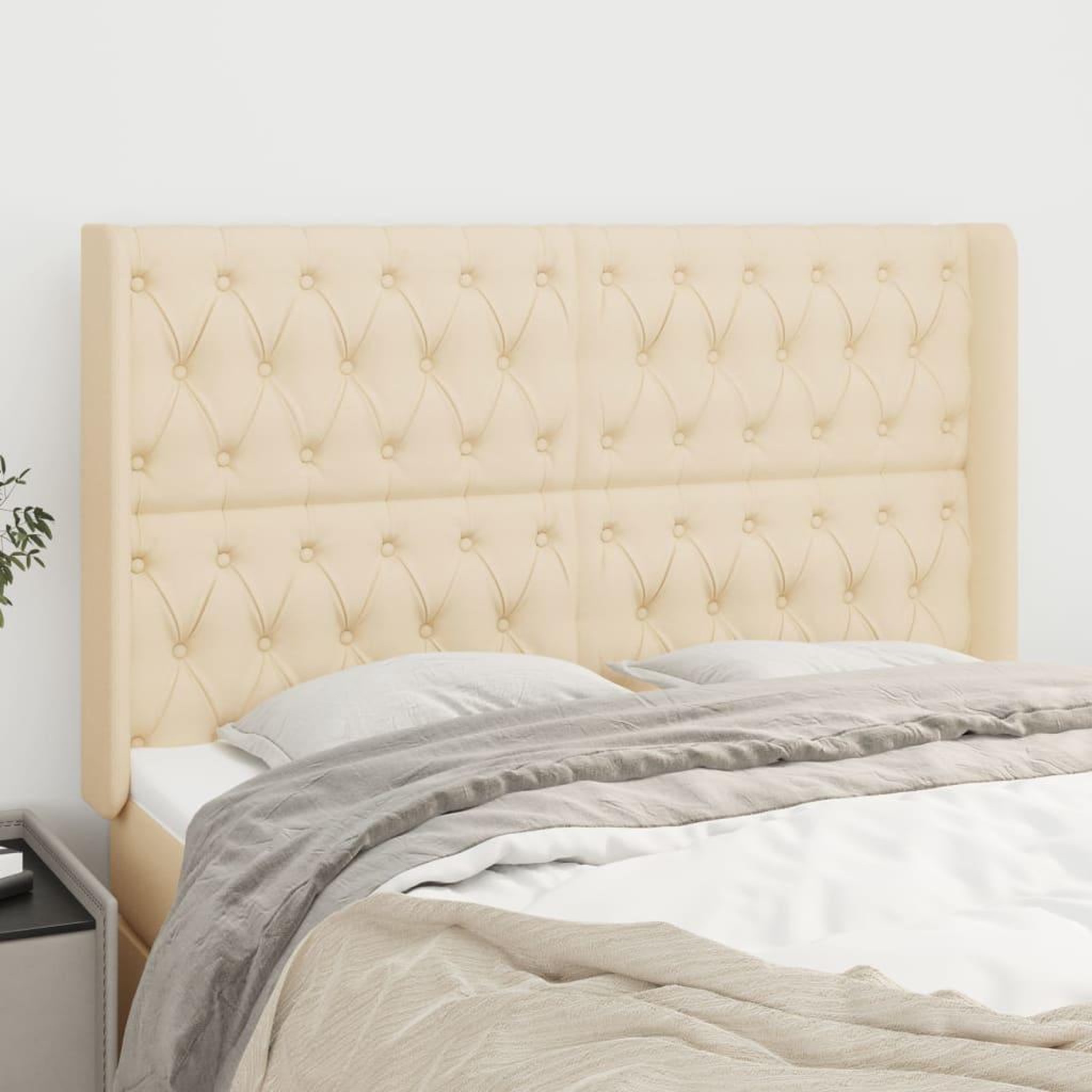 Voir la diapositive 1 : VIDAXL Tete de lit avec oreilles Creme 163x16x118/128 cm Tissu