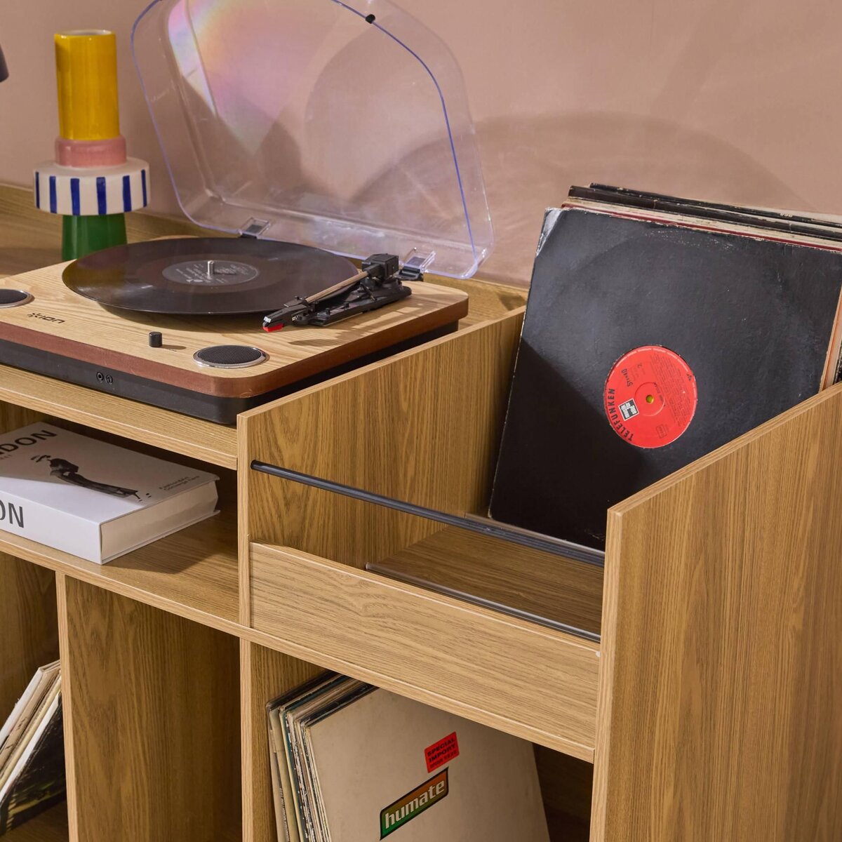 SWEEEK Meuble vinyle vintage décor bois, DUNE