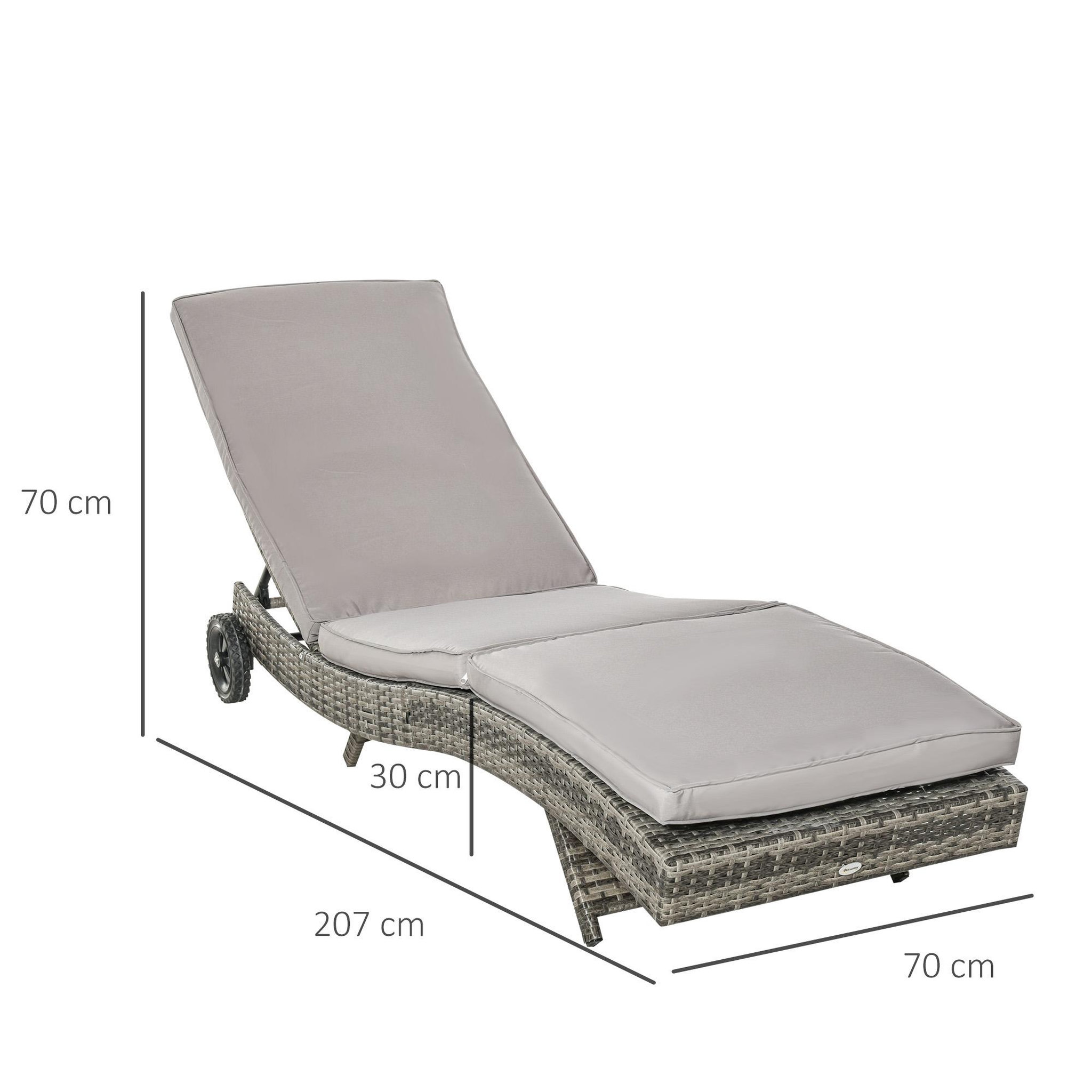Voir la diapositive 3 : OUTSUNNY Bain de soleil transat grand confort - dossier inclinable 5 positions roulettes - matelas déhoussable inclus - résine tressée grise
