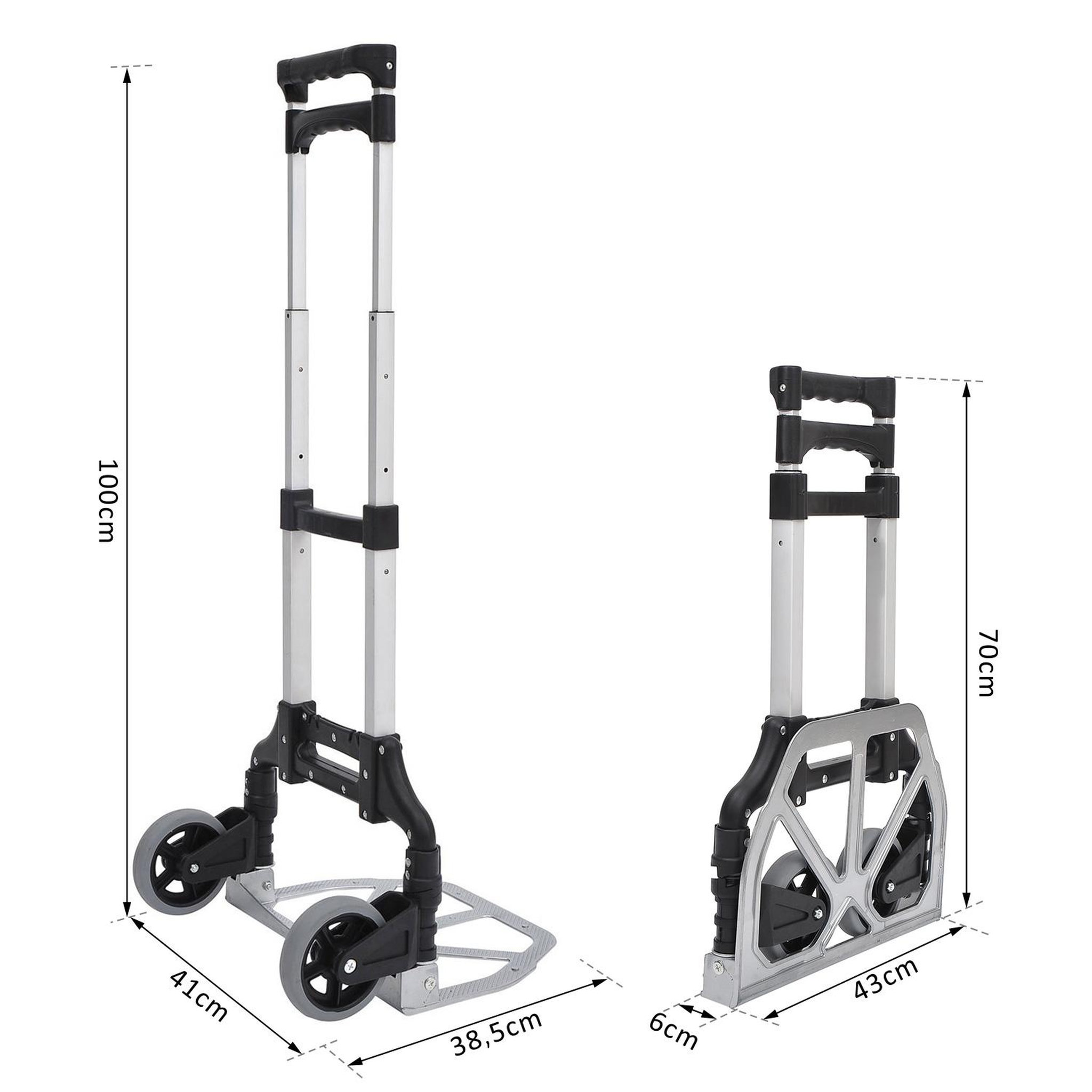 Voir la diapositive 3 : HOMCOM Chariot diable pliable leger telescopique charge 70kg en aluminium argent-noir