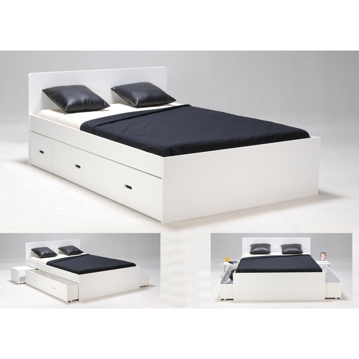 Lit XENA 140 x 190 cm avec chevets et tiroirs