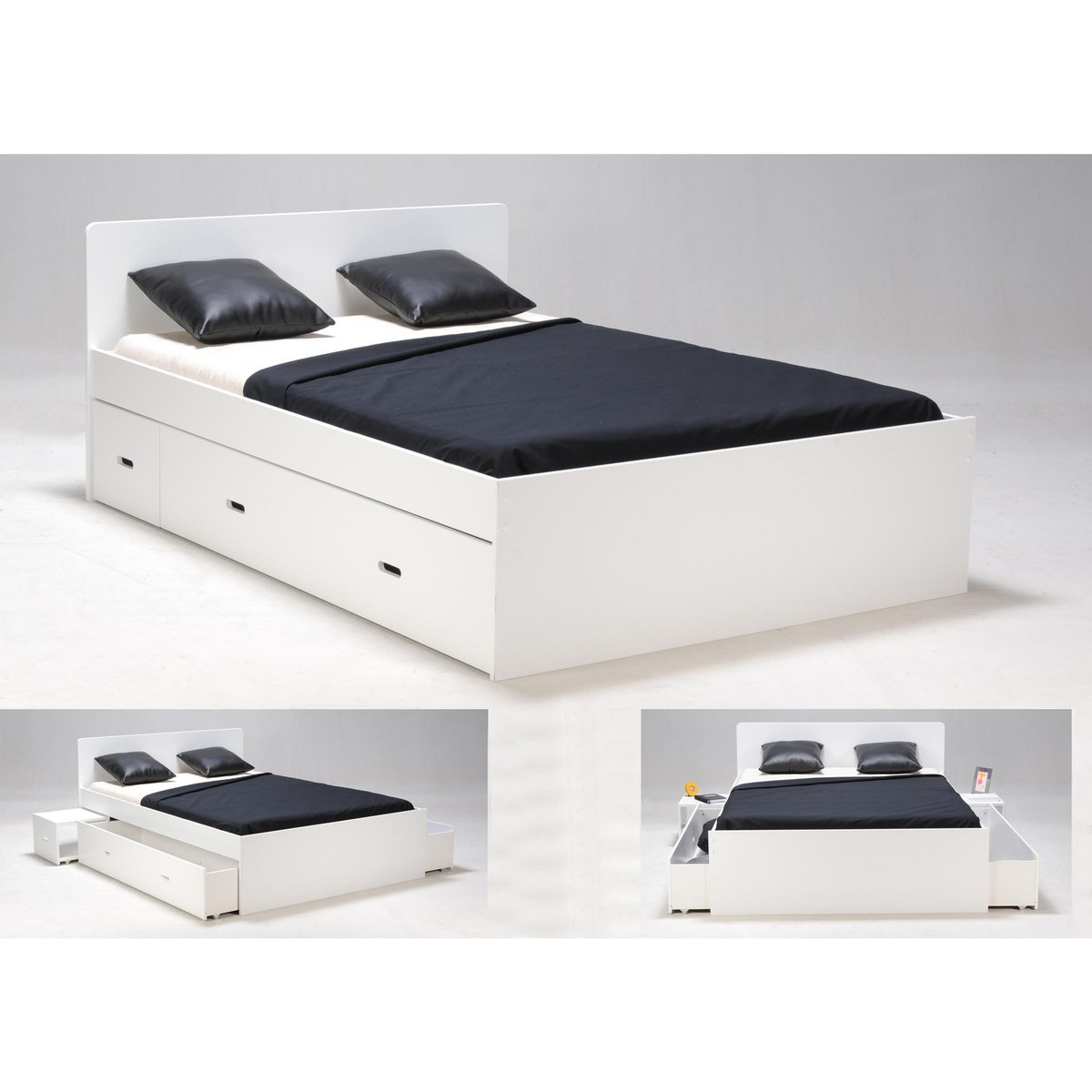 Lit XENA 140 x 190 cm avec chevets et tiroirs
