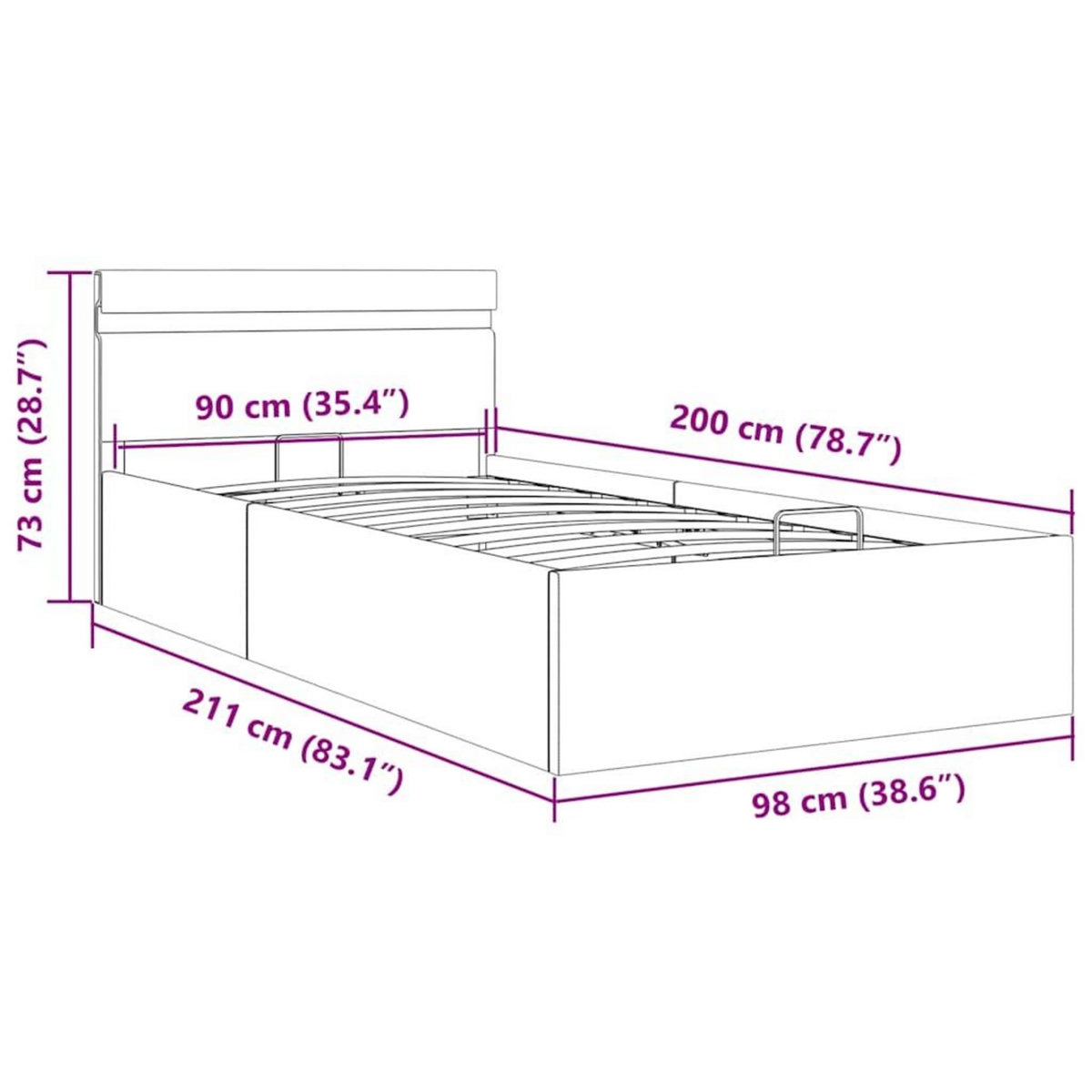 VIDAXL Cadre de lit a rangement hydraulique sans matelas 90x200 cm