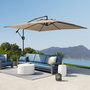 Voir la diapositive 4 : OUTSUNNY Parasol déporté carré 3 x 3 m réglable piètement croix manivelle tissu haute densité 180g/m² UPF50+ kaki