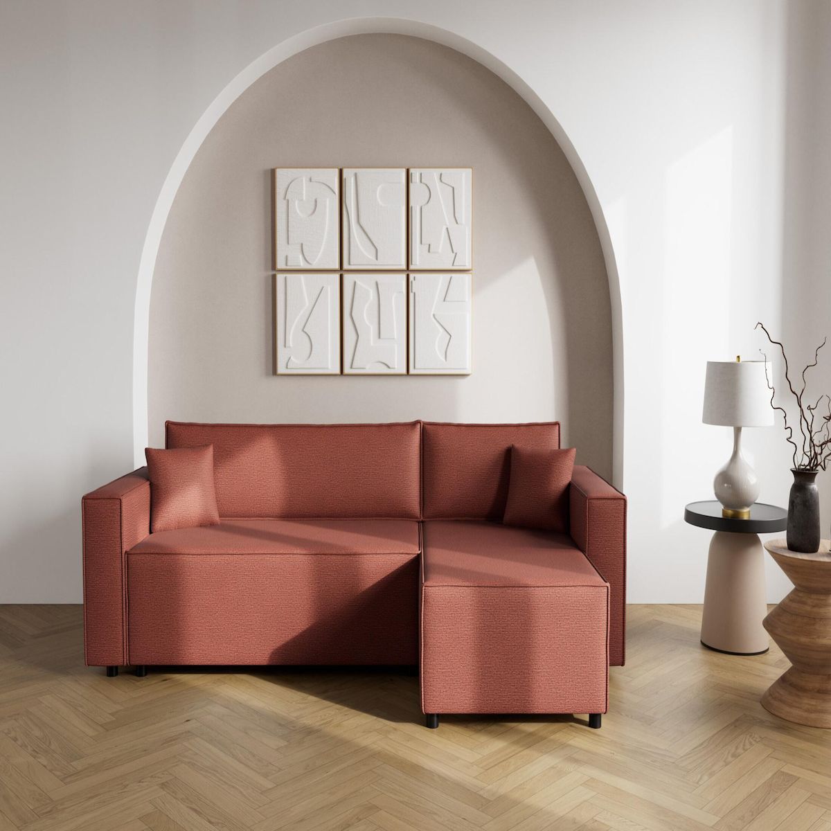 BEST MOBILIER Jonas - canapé d'angle réversible 4 places convertible avec coffre en tissu texturé