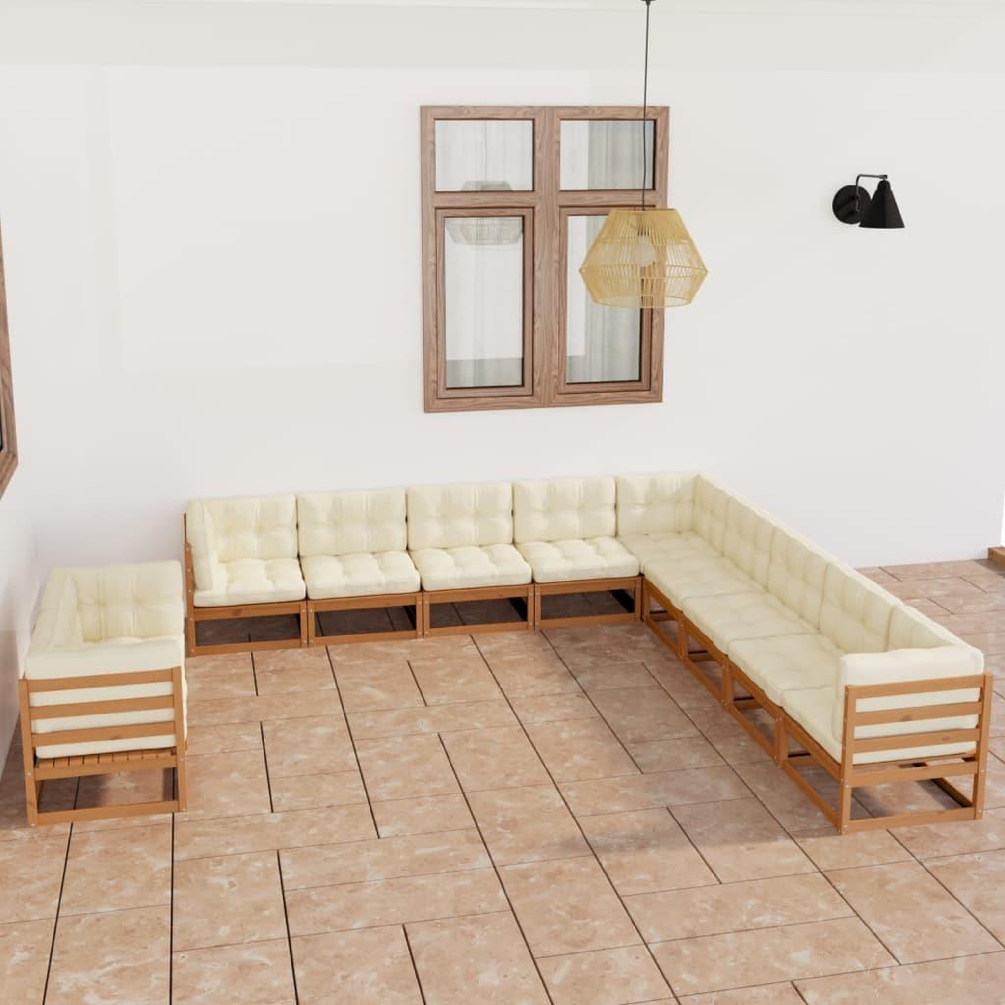 Voir la diapositive 1 : VIDAXL Salon de jardin 11 pcs avec coussins Marron miel Bois de pin