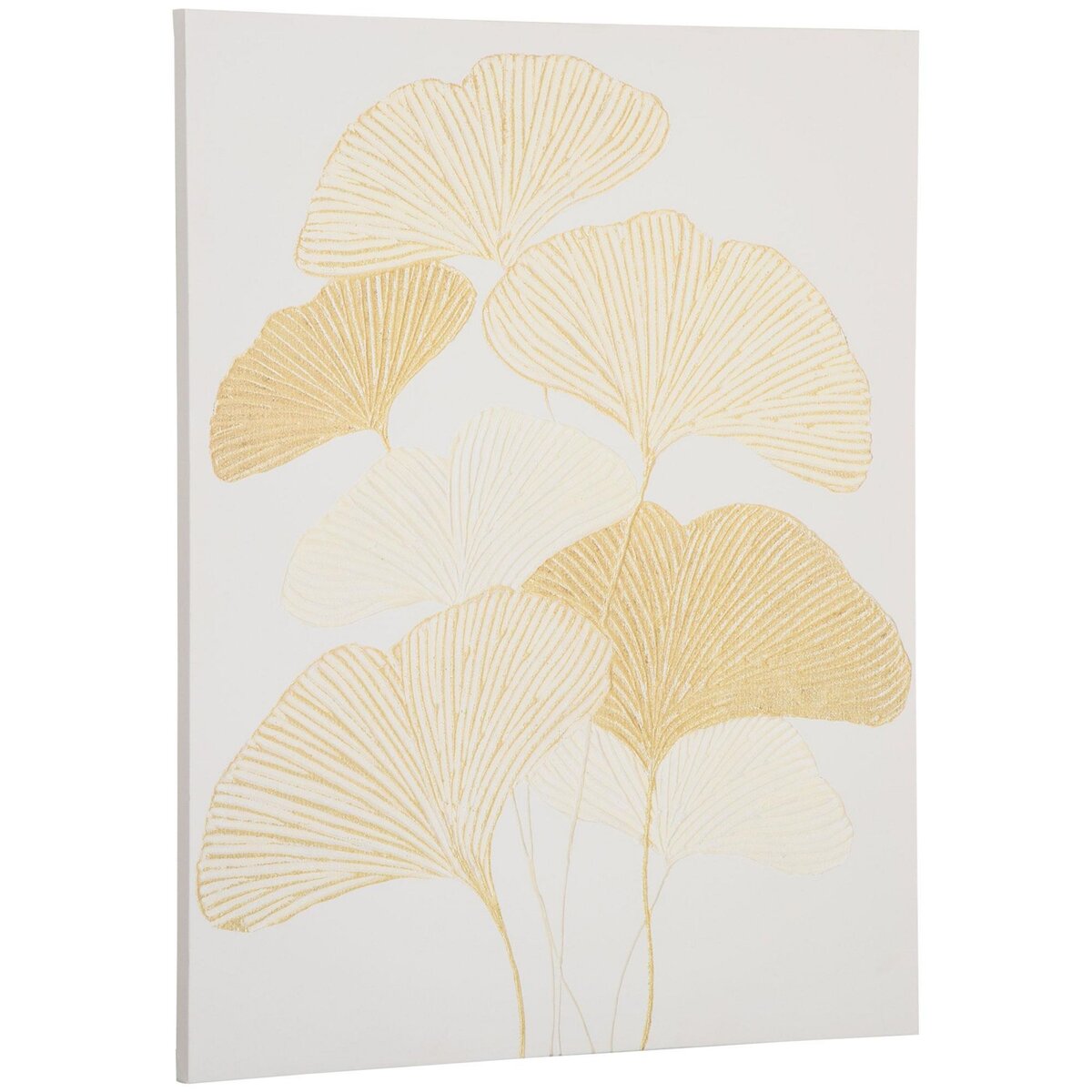 HOMCOM Tableau imprimé et peint feuilles ginkgo biloba - dim. 100L x 80l cm - décoration murale - toile 100% polyester structure bois de pin encre dorée blanc