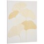 Voir la diapositive 1 : HOMCOM Tableau imprimé et peint feuilles ginkgo biloba - dim. 100L x 80l cm - décoration murale - toile 100% polyester structure bois de pin encre dorée blanc