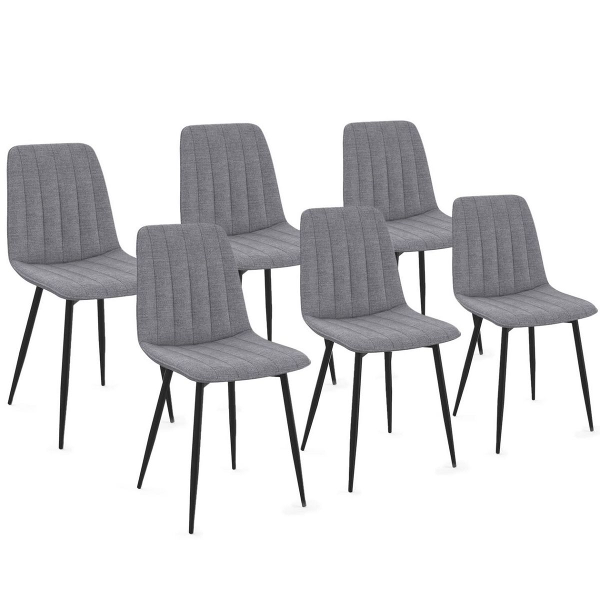 ID MARKET Lot de 6 chaises MIRA en tissu gris clair pour salle à manger