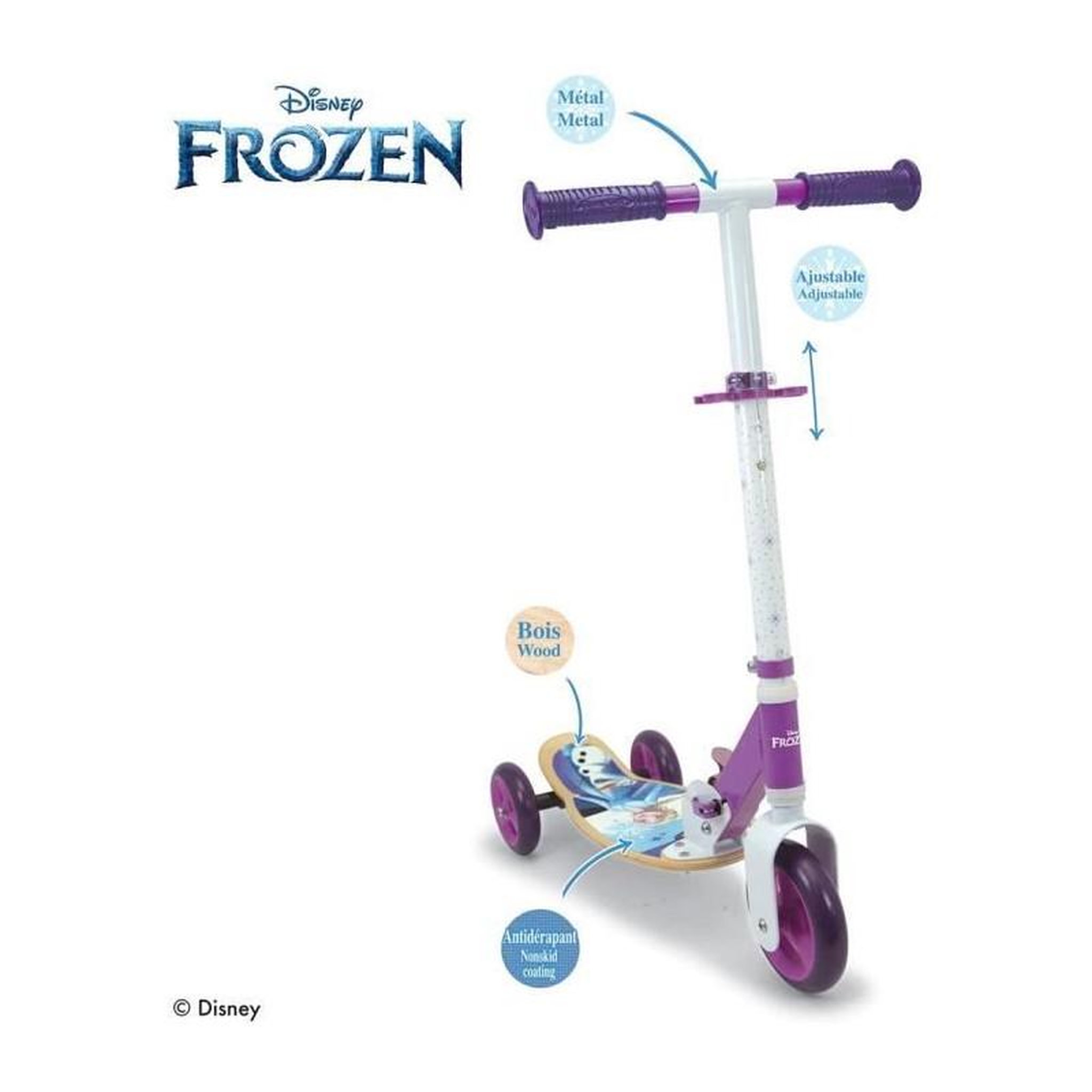 Voir la diapositive 2 : SMOBY Patinette - SMOBY - FROZEN - 3 roues silencieuses - Guidon réglable - Bois et métal