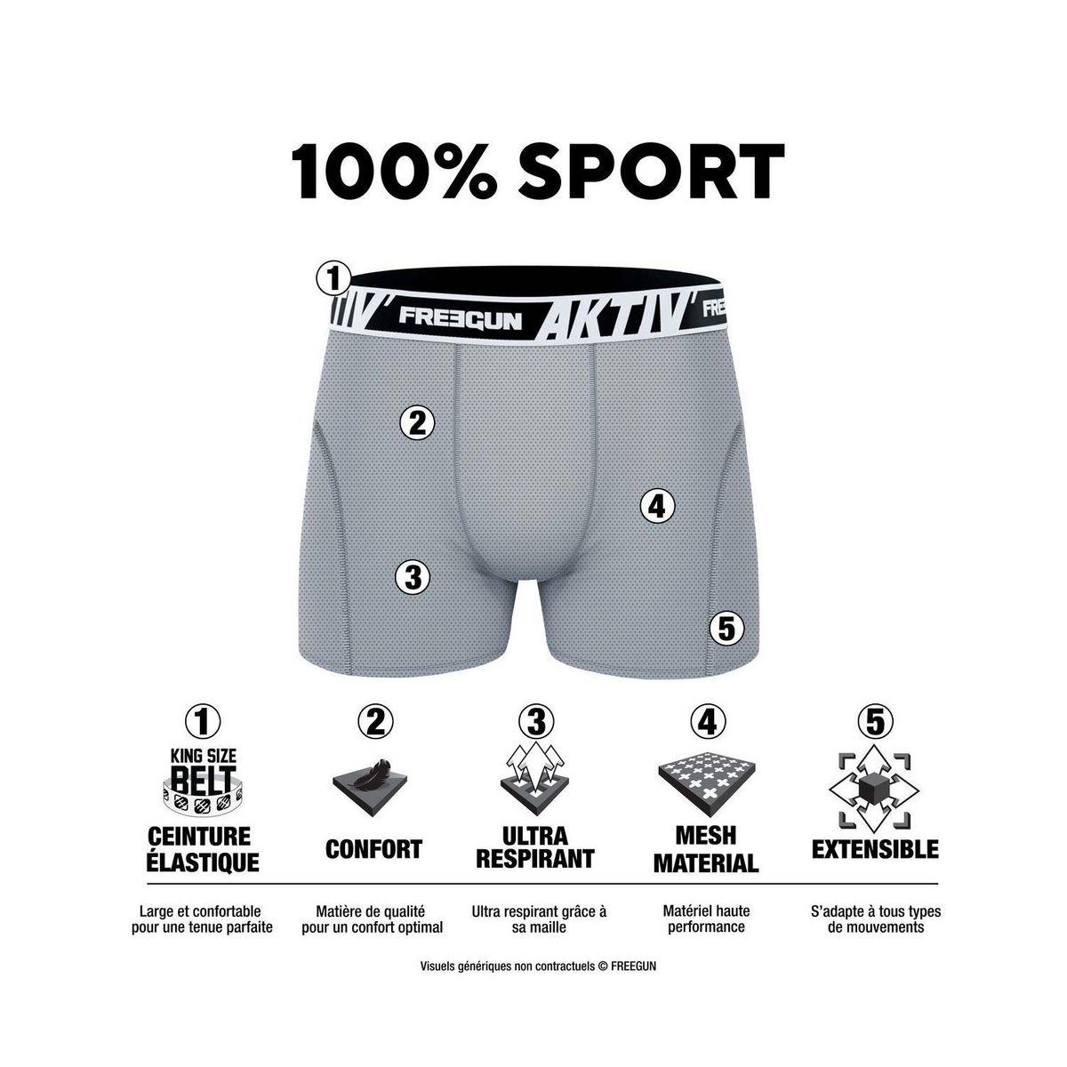 FREEGUN Lot de 4 boxers en coton homme Aktiv
