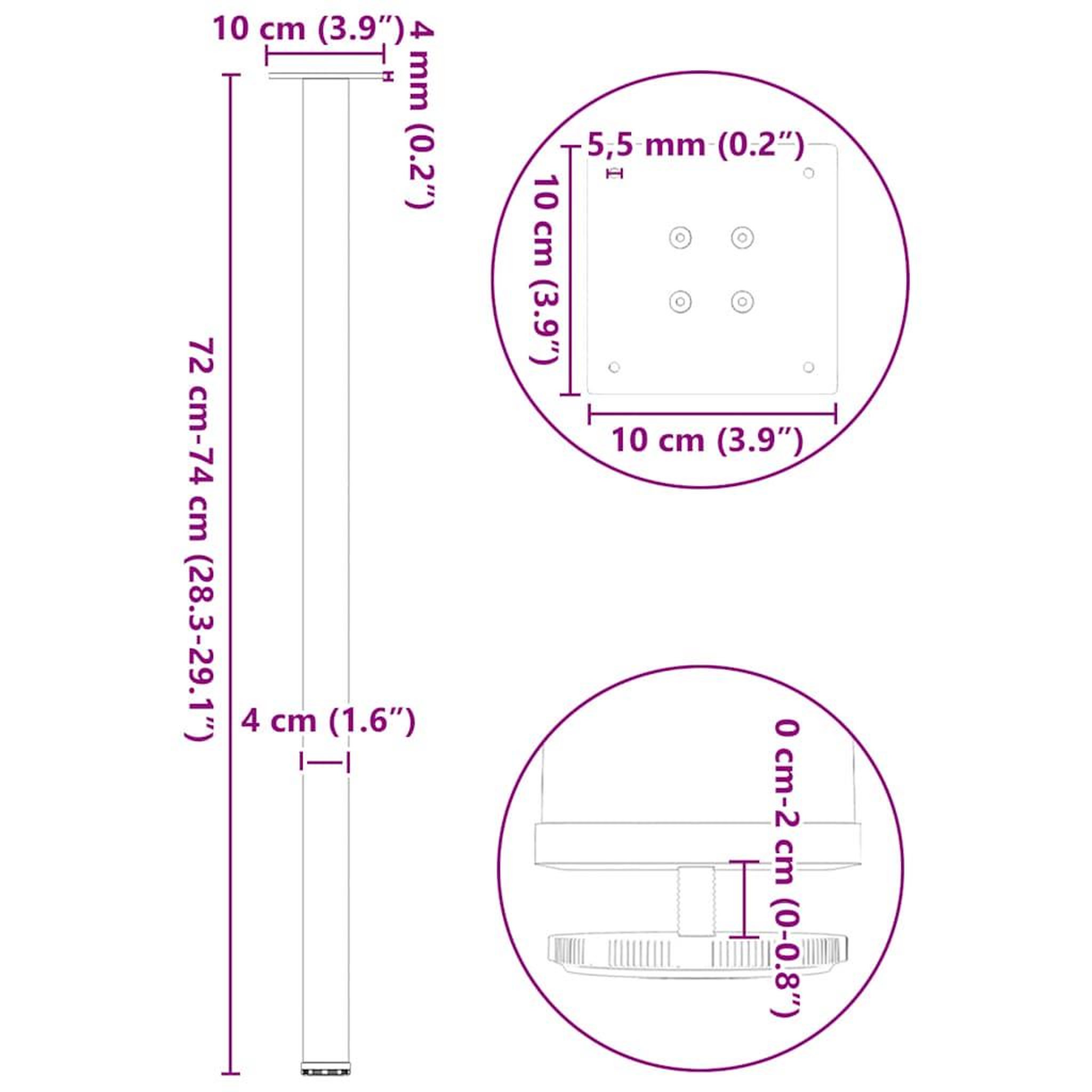 Voir la diapositive 6 : VIDAXL Pieds de table basse 4 pcs blanc 72-74 cm acier