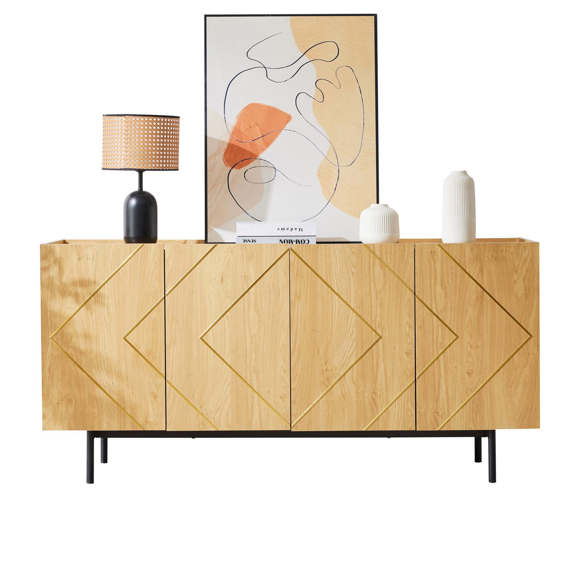 MERAX Buffet 4 porte(s) 0 tiroir(s) - 150 cm naturel panneau de particules