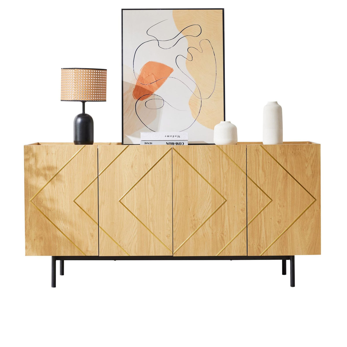 MERAX Buffet 4 porte(s) 0 tiroir(s) - 150 cm naturel panneau de particules