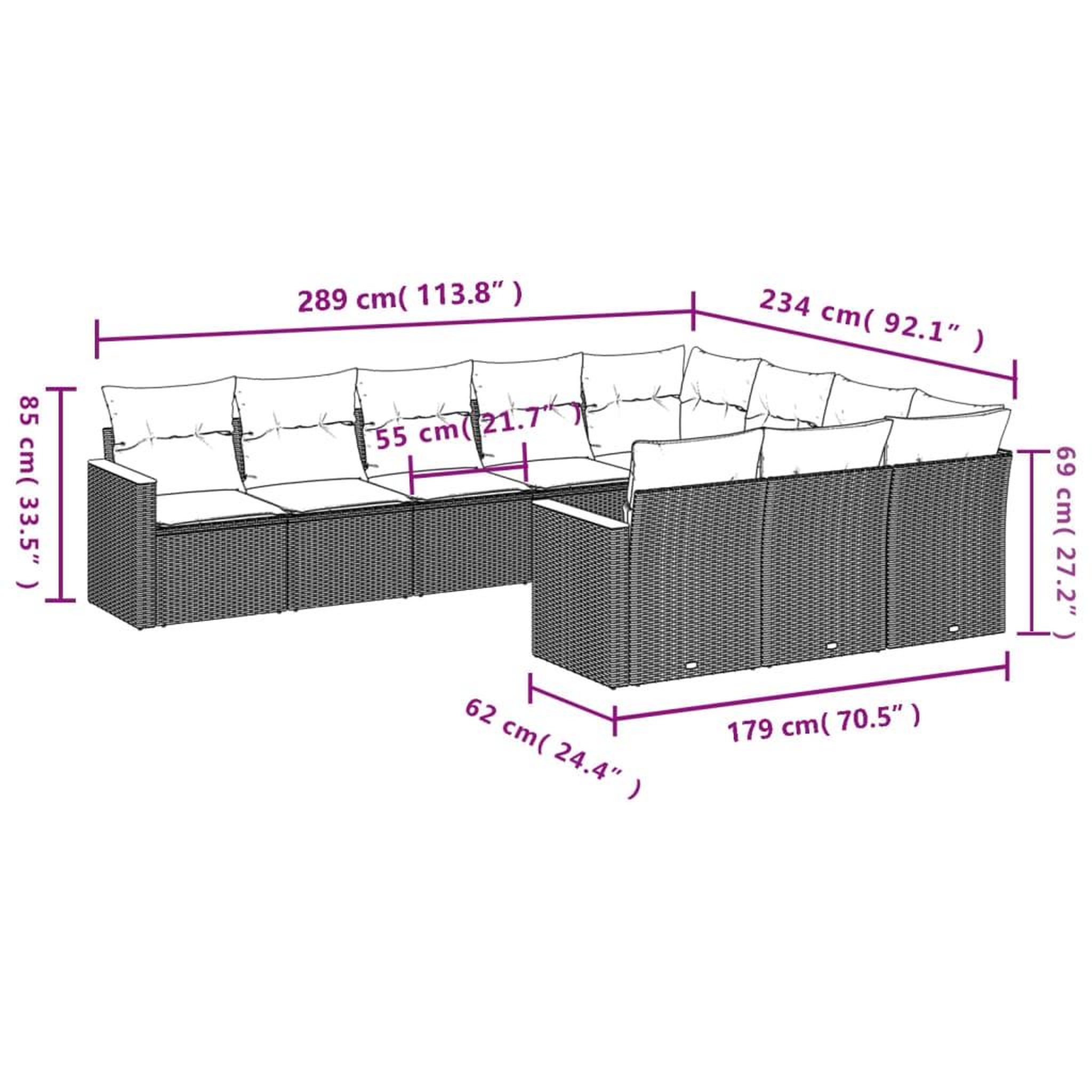 Voir la diapositive 4 : VIDAXL Salon de jardin avec coussins 10 pcs beige resine tressee