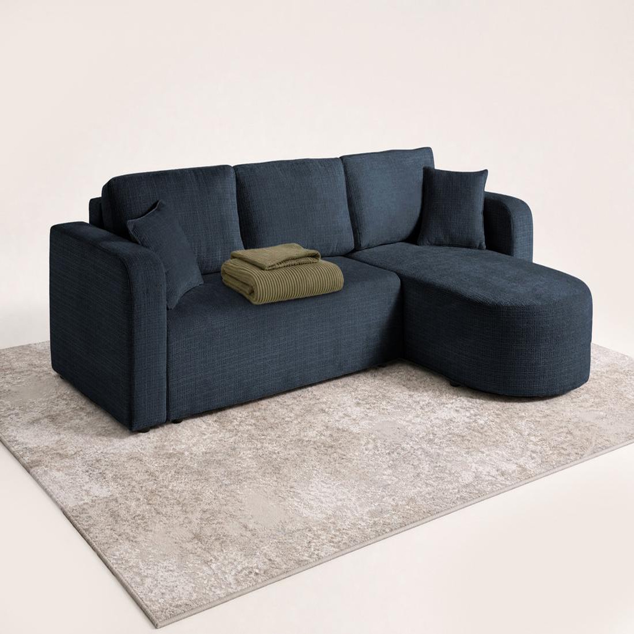 Voir la diapositive 4 : BEST MOBILIER Miro - canapé d'angle réversible - 4 places - convertible avec coffre - en velours texturé