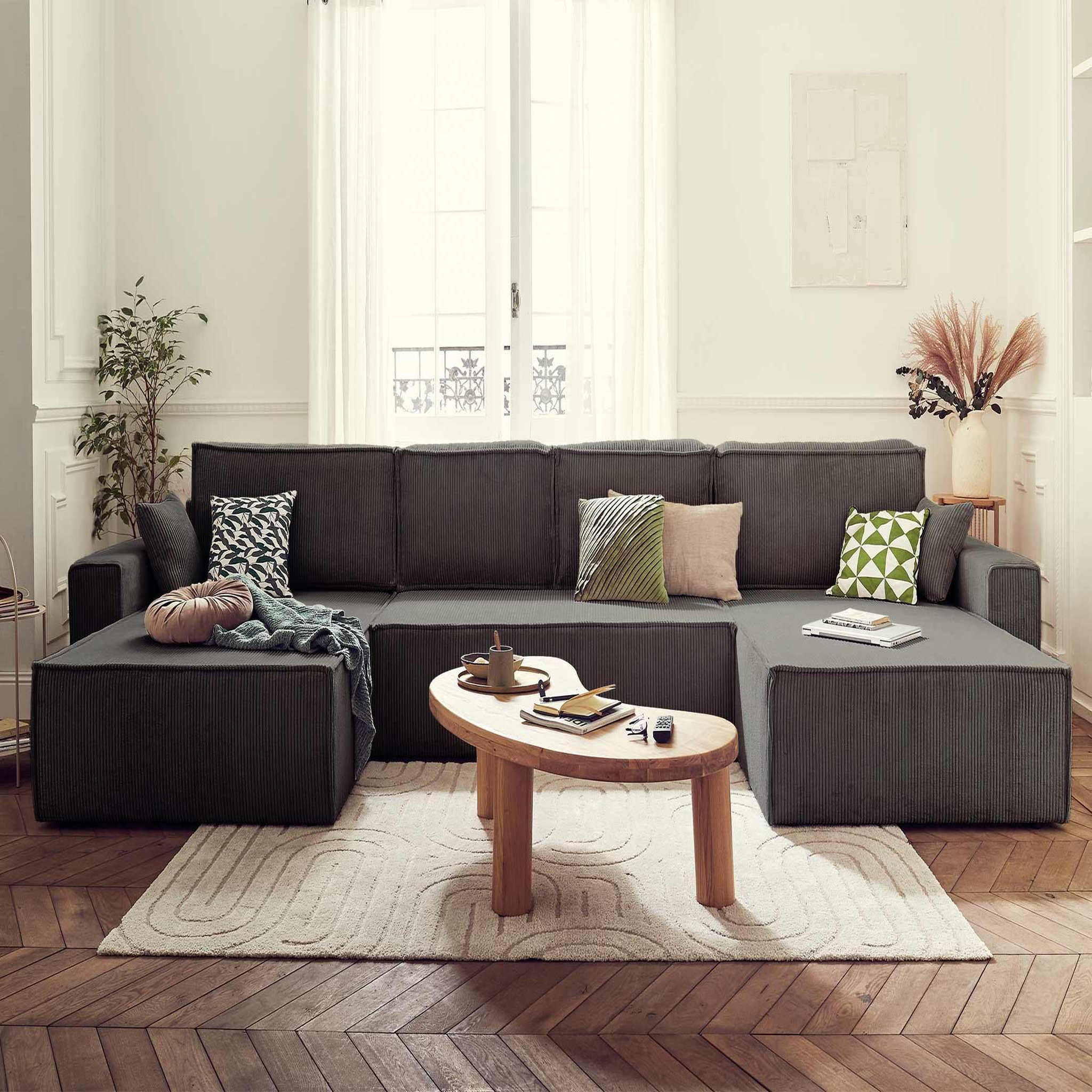 Voir la diapositive 4 : BEST MOBILIER Dellia - canapé panoramique en u - 7 places - convertible - avec coffre - en velours côtelé