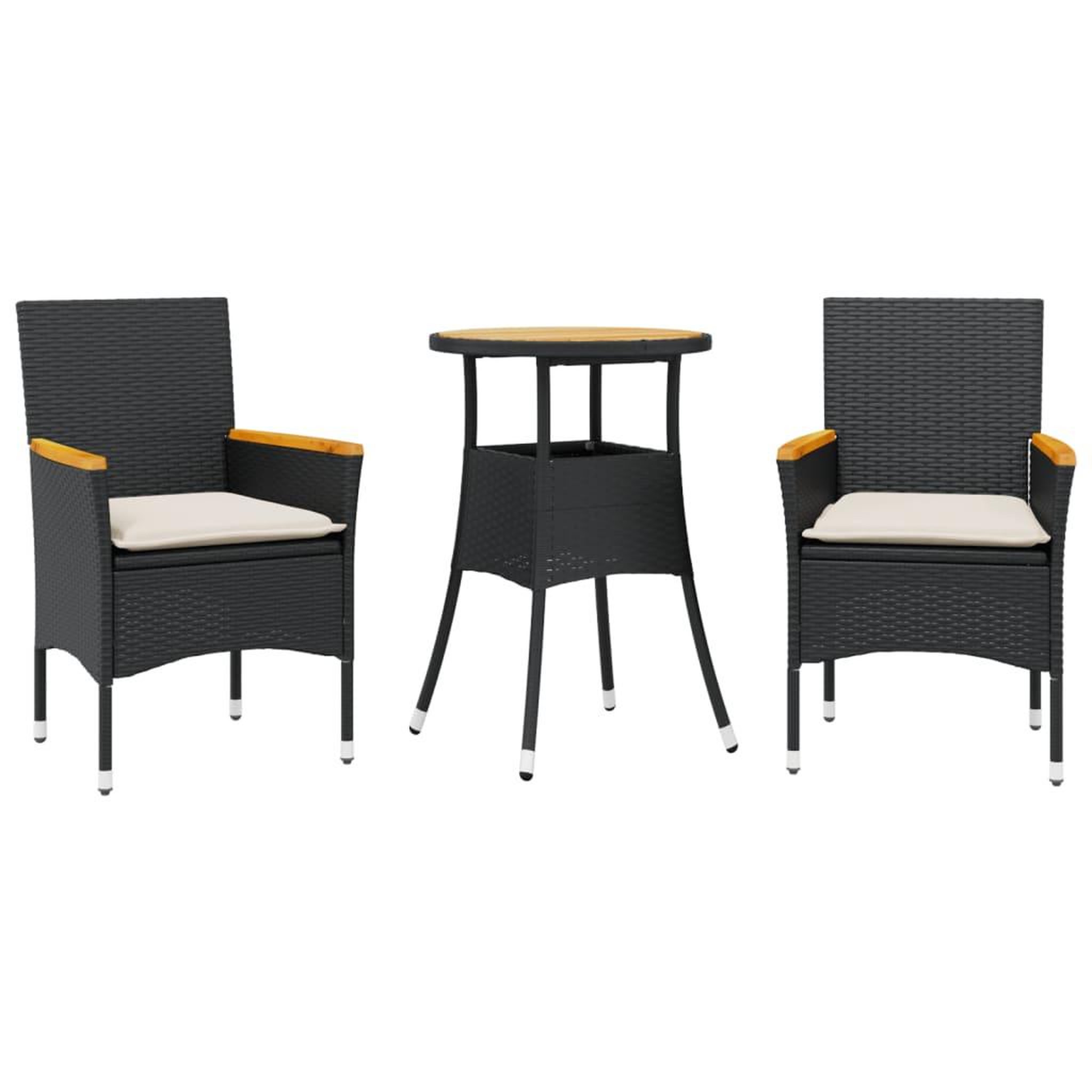 Voir la diapositive 2 : VIDAXL Ensemble a manger de jardin et coussins 3 pcs noir rotin acacia