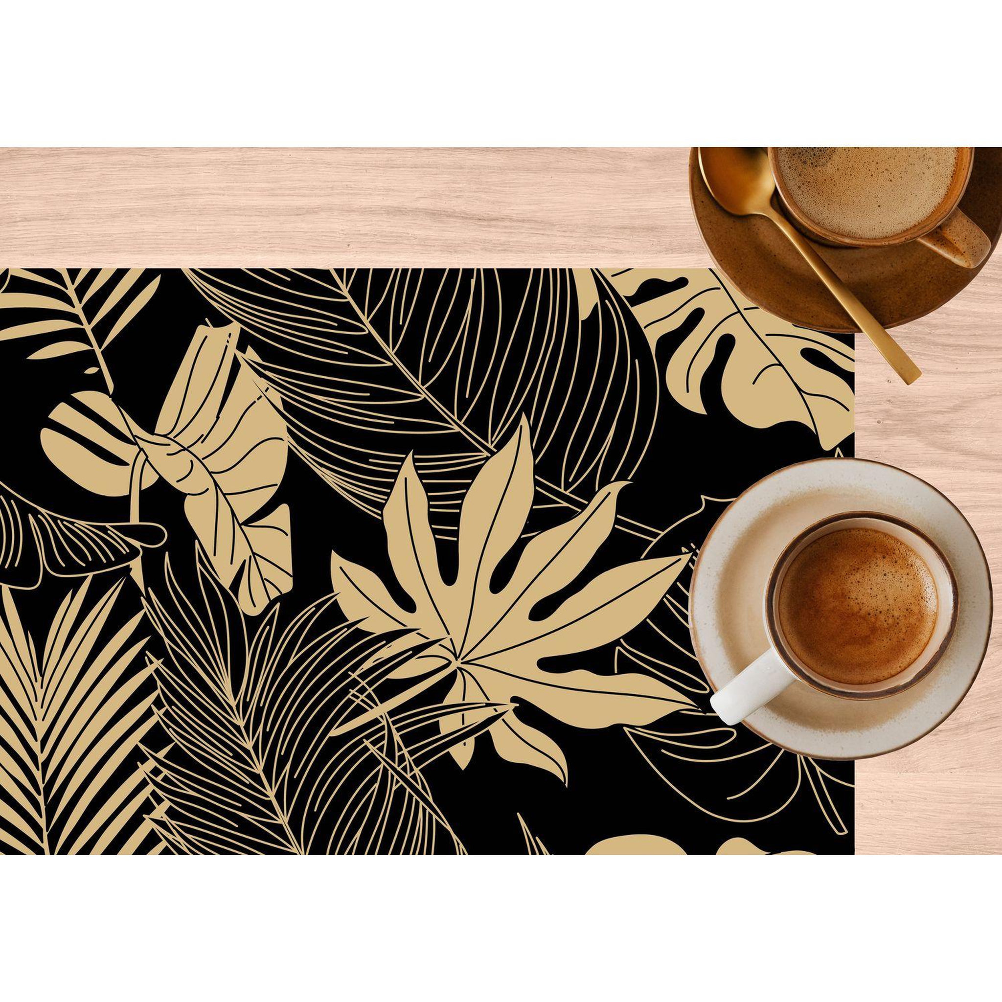 Voir la diapositive 2 : TOILINUX Lot de 6 sets de table motif feuillage avec encre métallique lyra - 30 x 45 cm - or et noir
