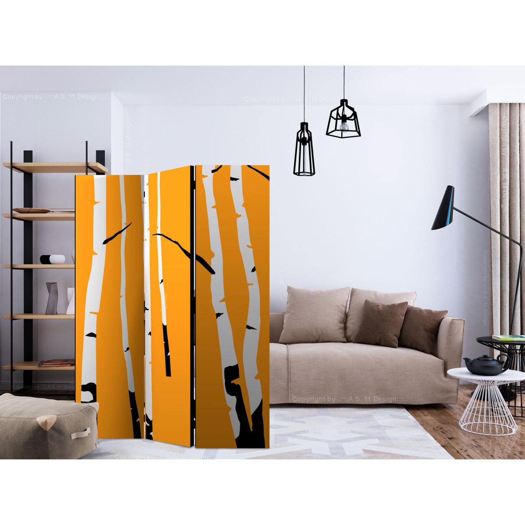 Voir la diapositive 2 : Paris Prix Paravent 3 volets  birches on the orange background  135x172cm