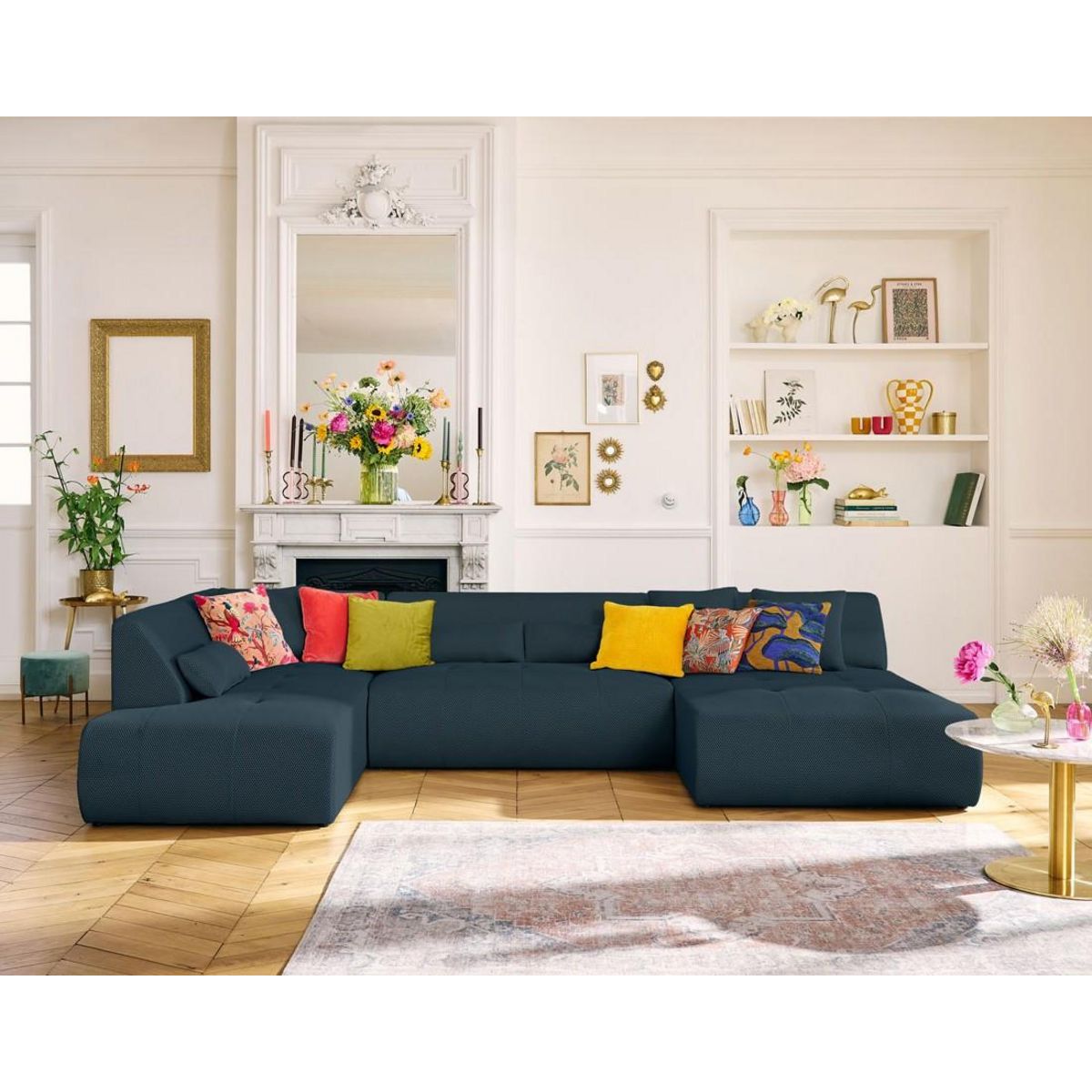 LISA DESIGN Onyx - canapé panoramique d'angle gauche - 7 places - en tissu mailles 3d