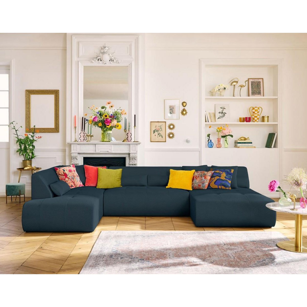 LISA DESIGN Onyx - canapé panoramique d'angle gauche - 7 places - en tissu mailles 3d