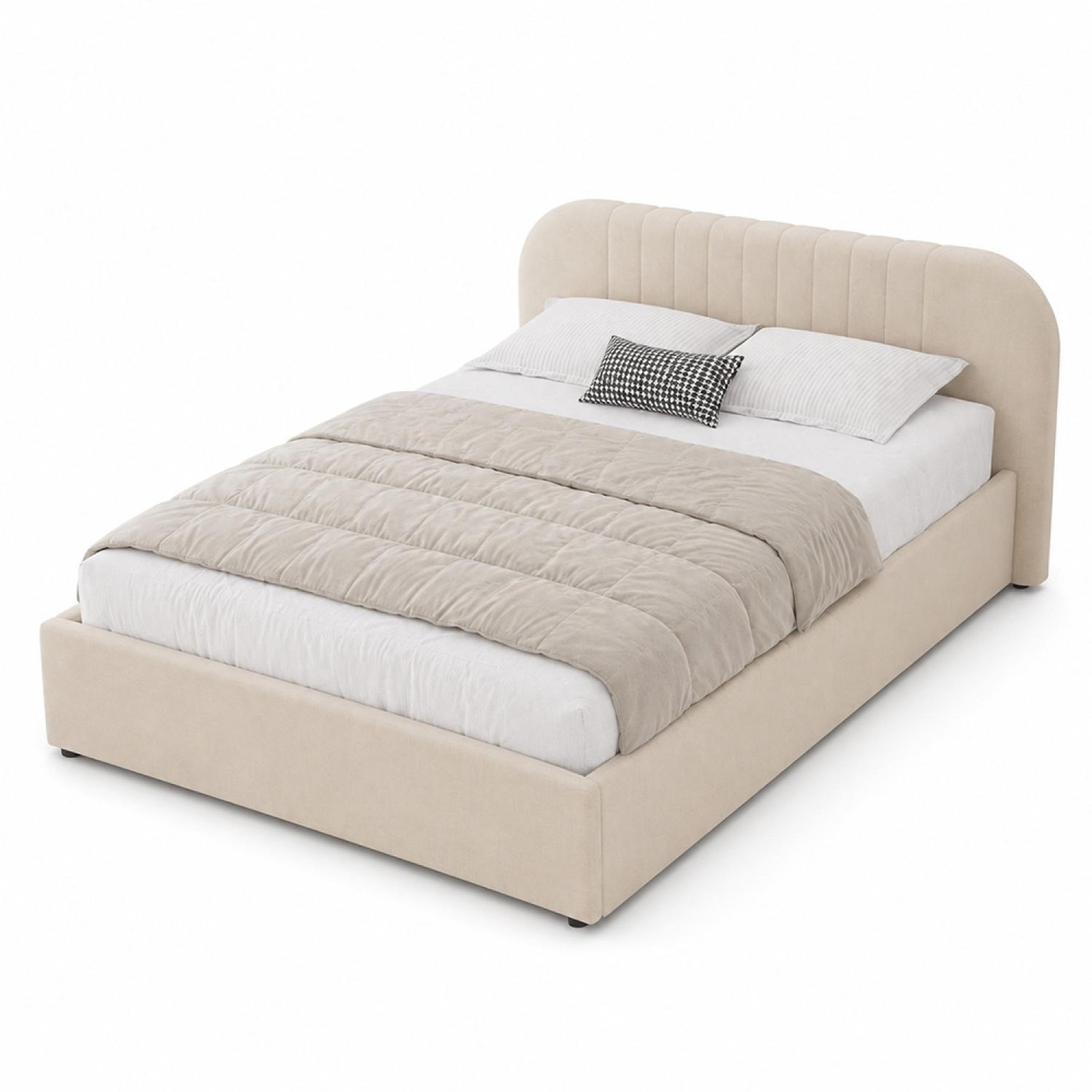 CONCEPT USINE Lit avec coffre de rangement 140x190cm en velours beige irvine