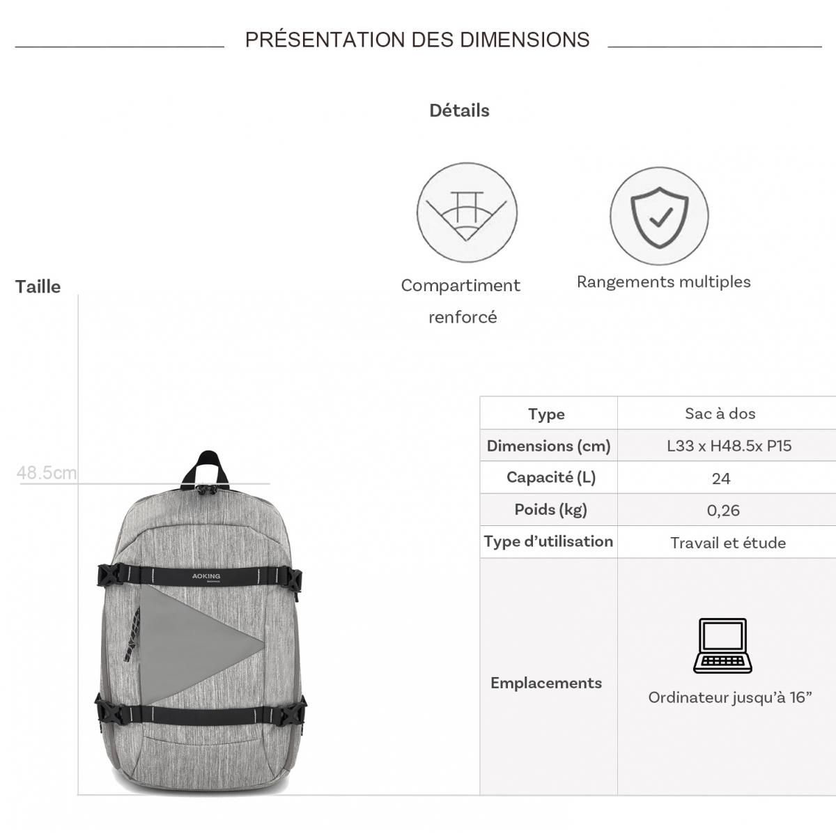 Bleucerise Sac à dos porte-ordinateur Aoking 16''