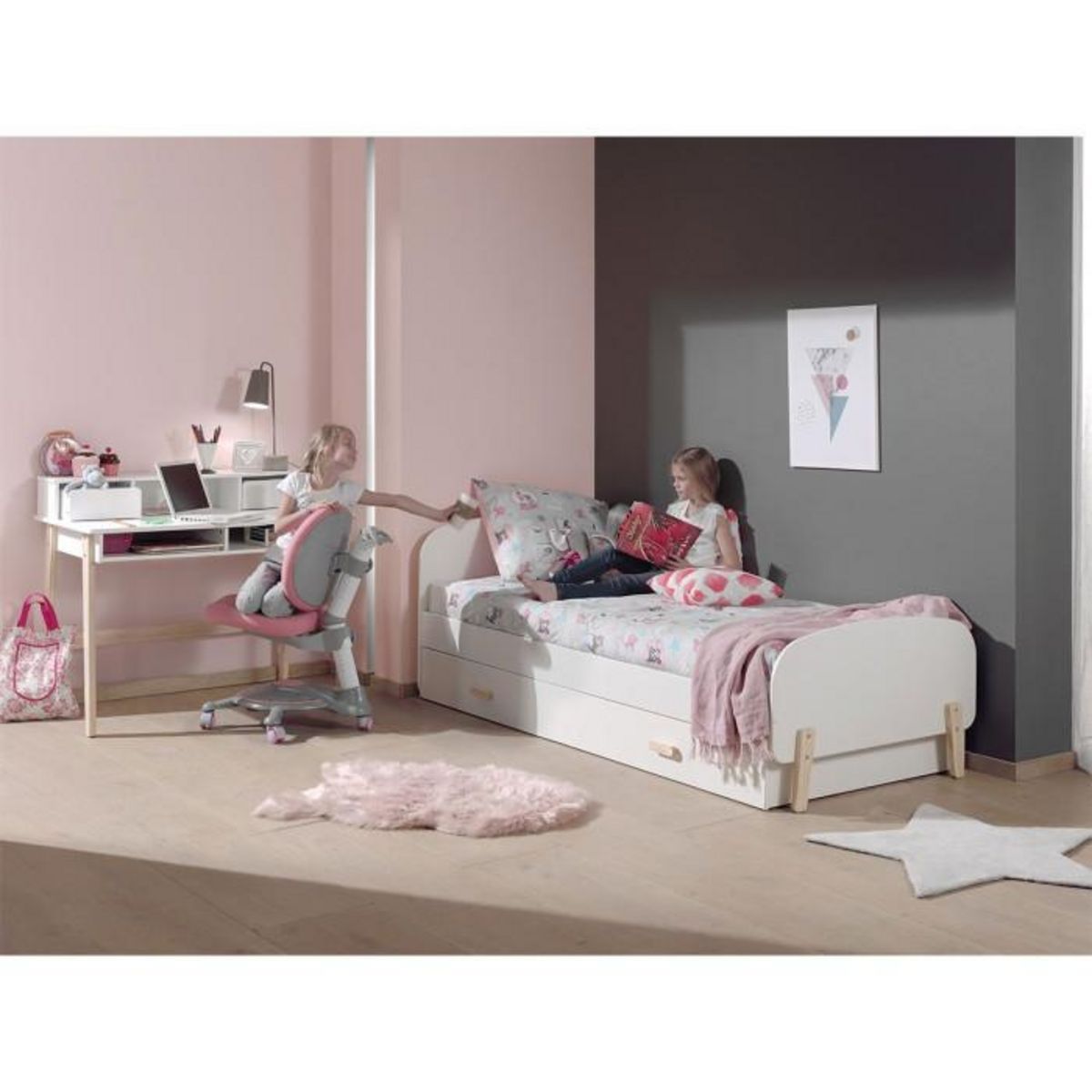 Paris Prix Pack - Lit Enfant, Tiroir & Bureau  Kiddy  Blanc