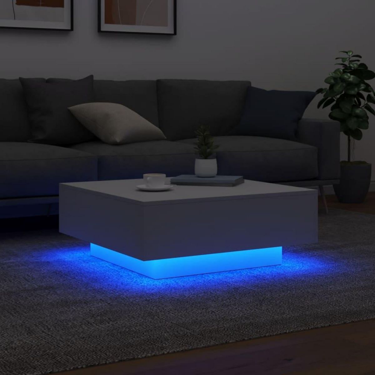 VIDAXL Table basse avec lumieres LED blanc 80x80x31 cm