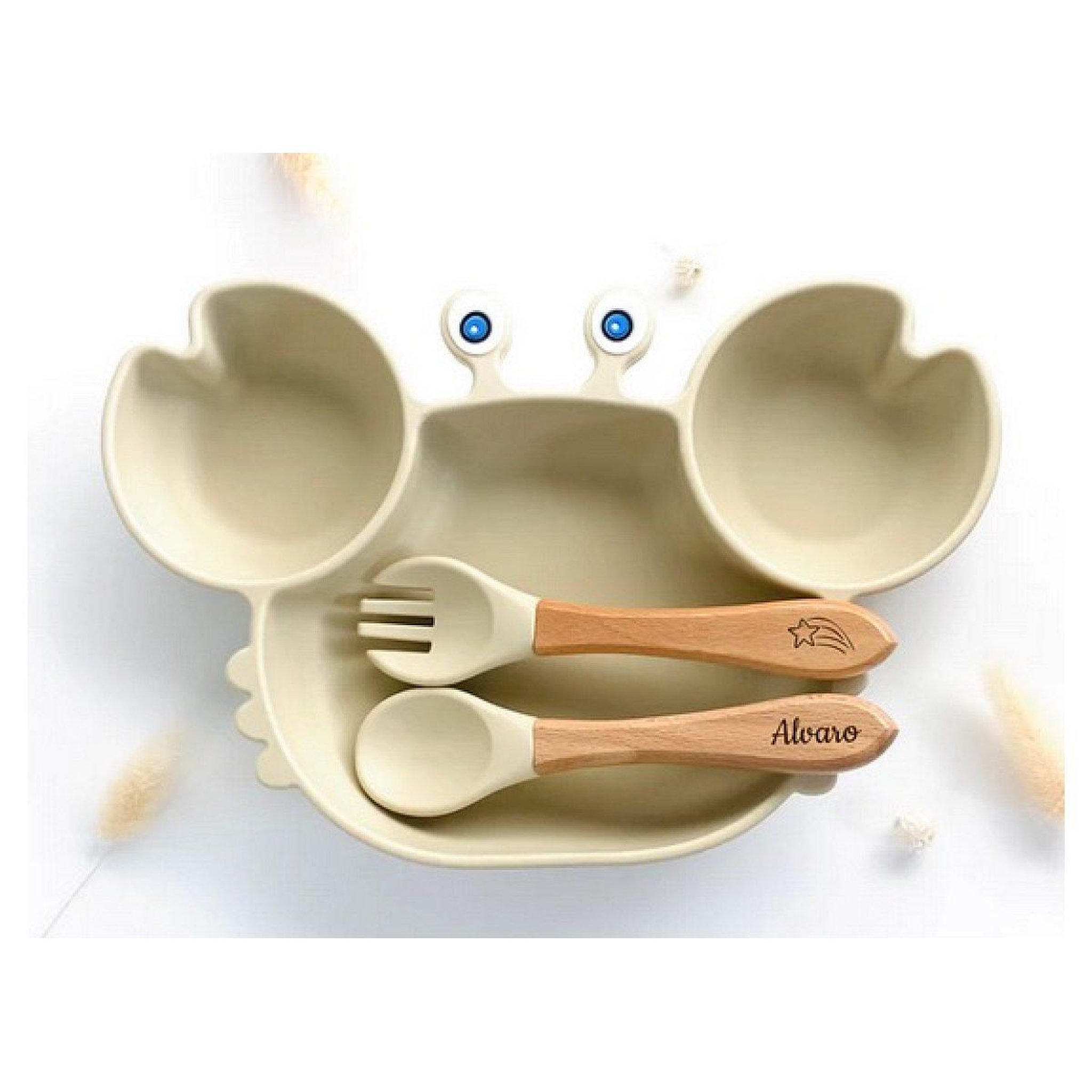 LES PETITS CITRONS Set repas et couvert crabe pour enfant - beige