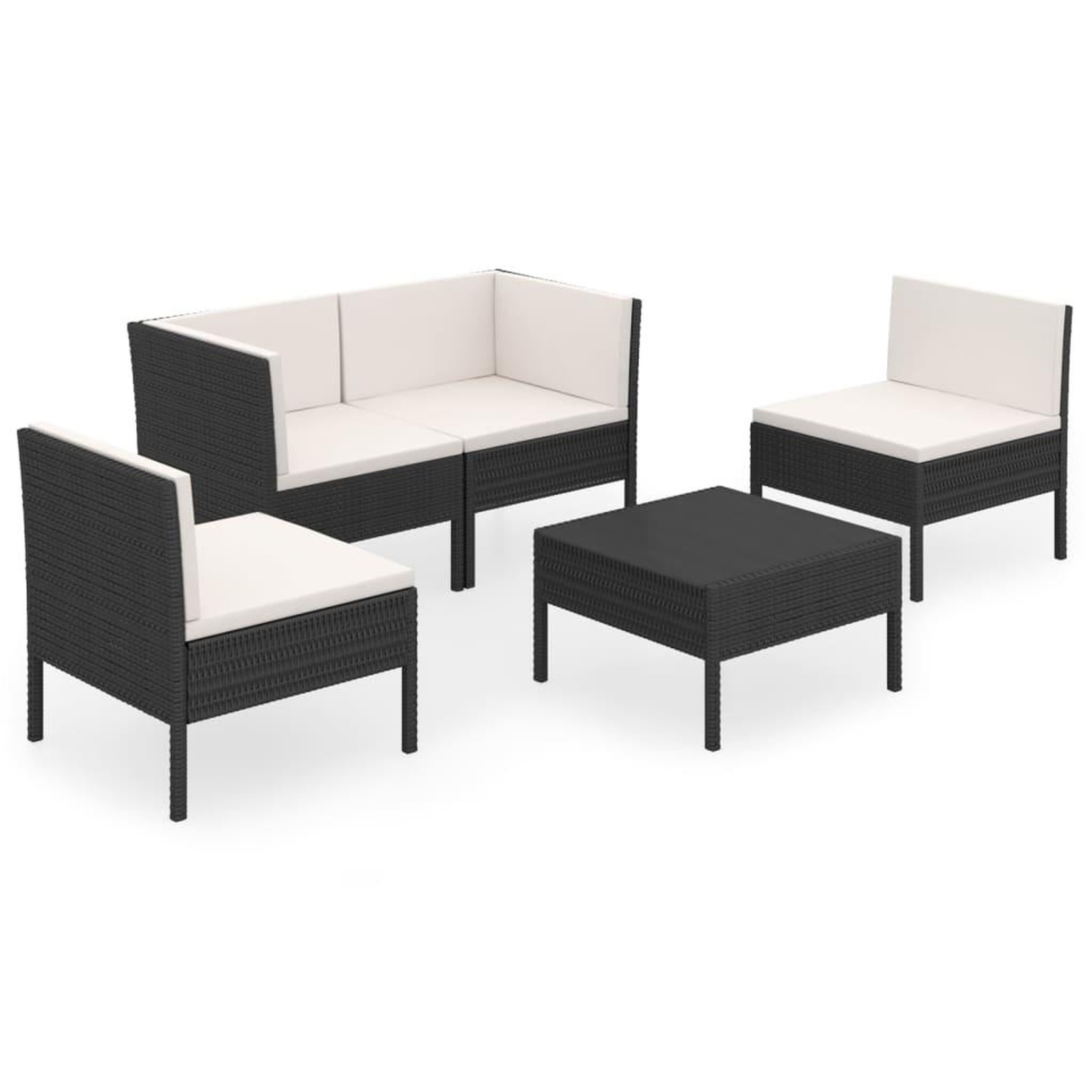 Voir la diapositive 2 : VIDAXL Salon de jardin 5 pcs avec coussins resine tressee noir