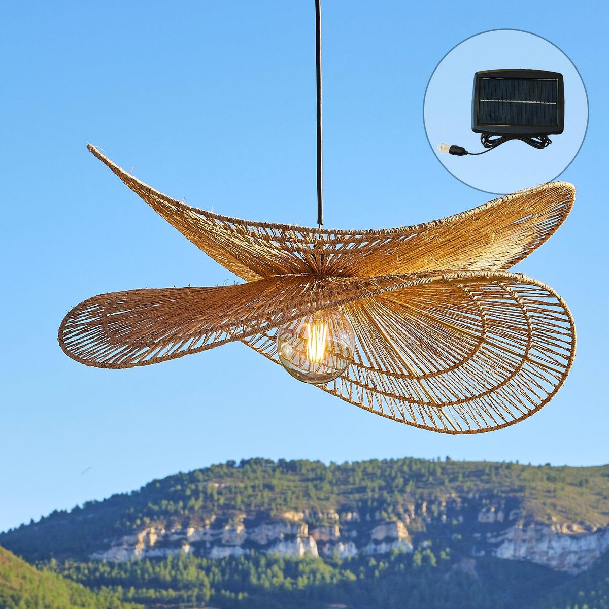 Lumisky Suspension solaire bohème SOLARA Beige Jute D80cm