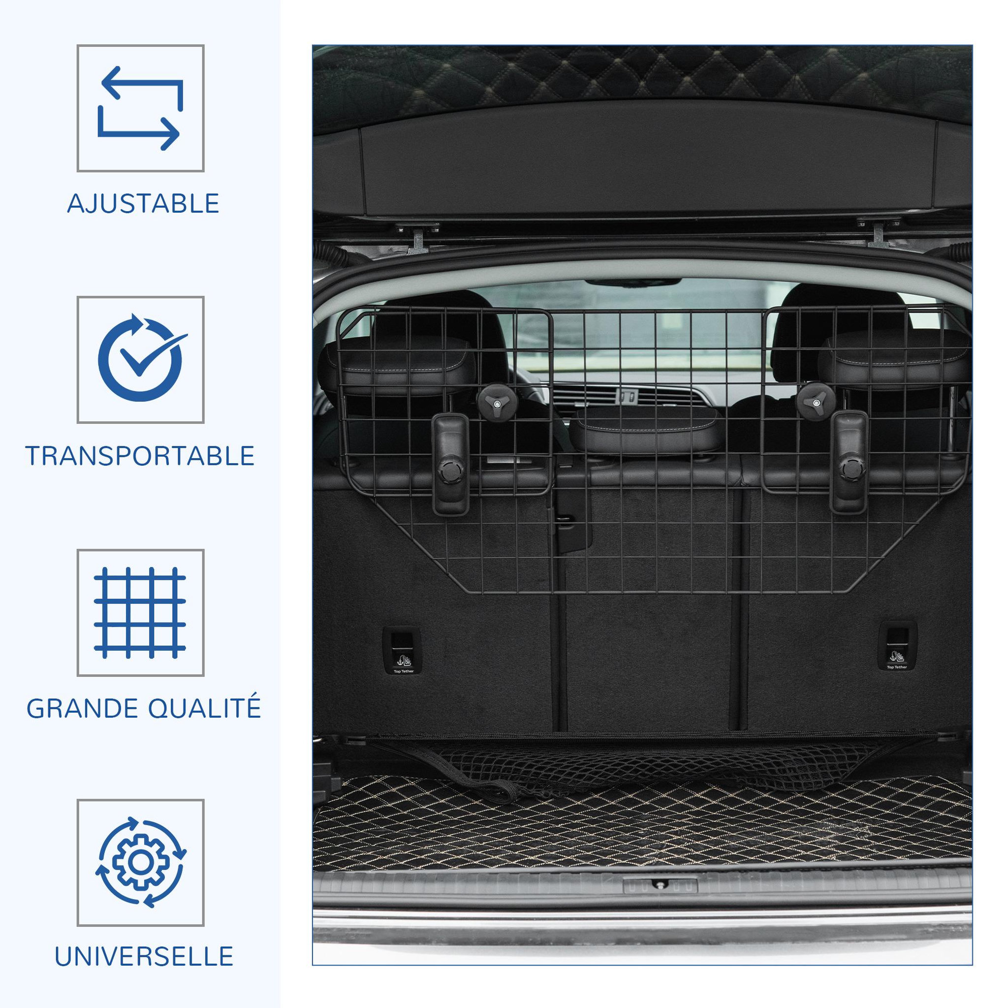 Voir la diapositive 4 : PAWHUT Barrière grille de séparation universelle voiture pour chien réglable 90-120l x 40h cm kit complet installation inclus noir