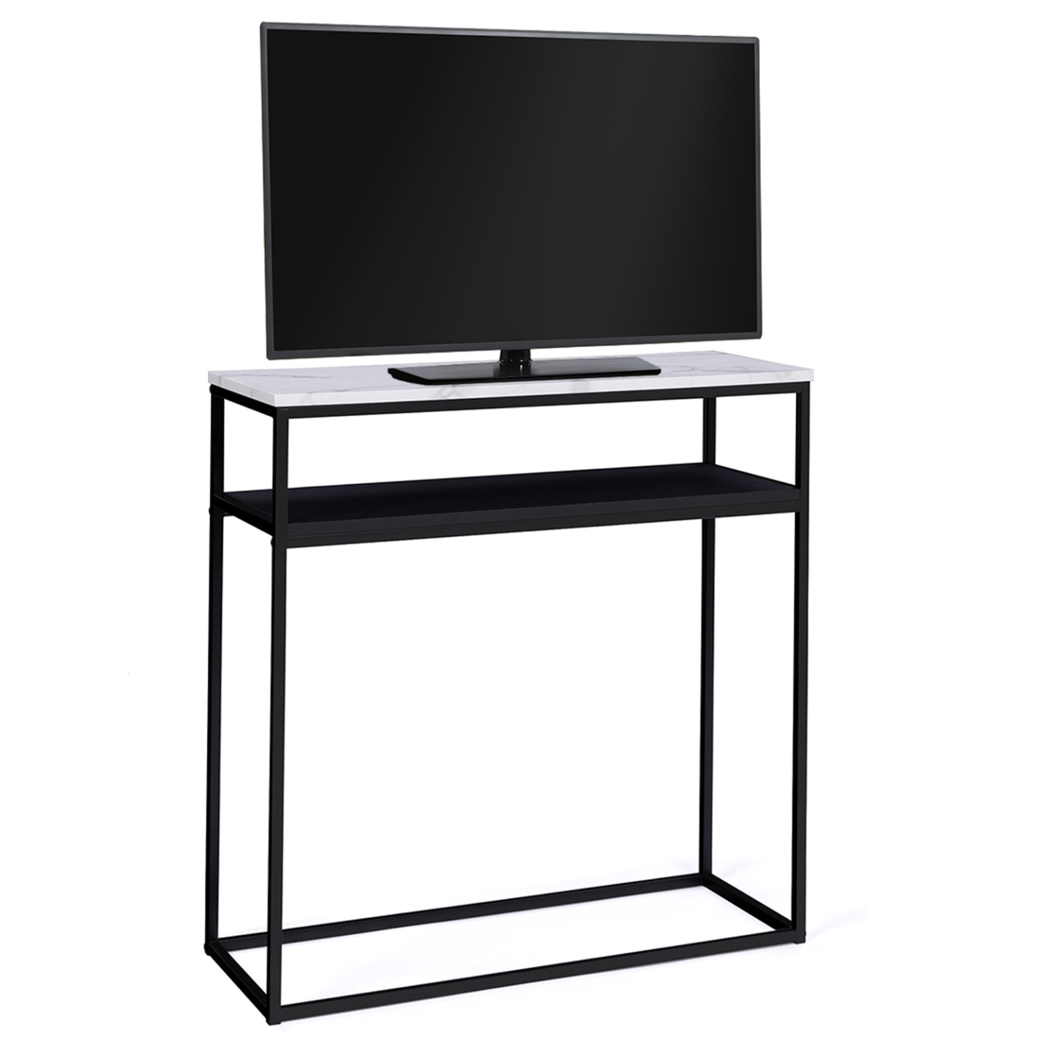 Voir la diapositive 3 : ID MARKET Console double alaska effet marbre et bois noir pied métal