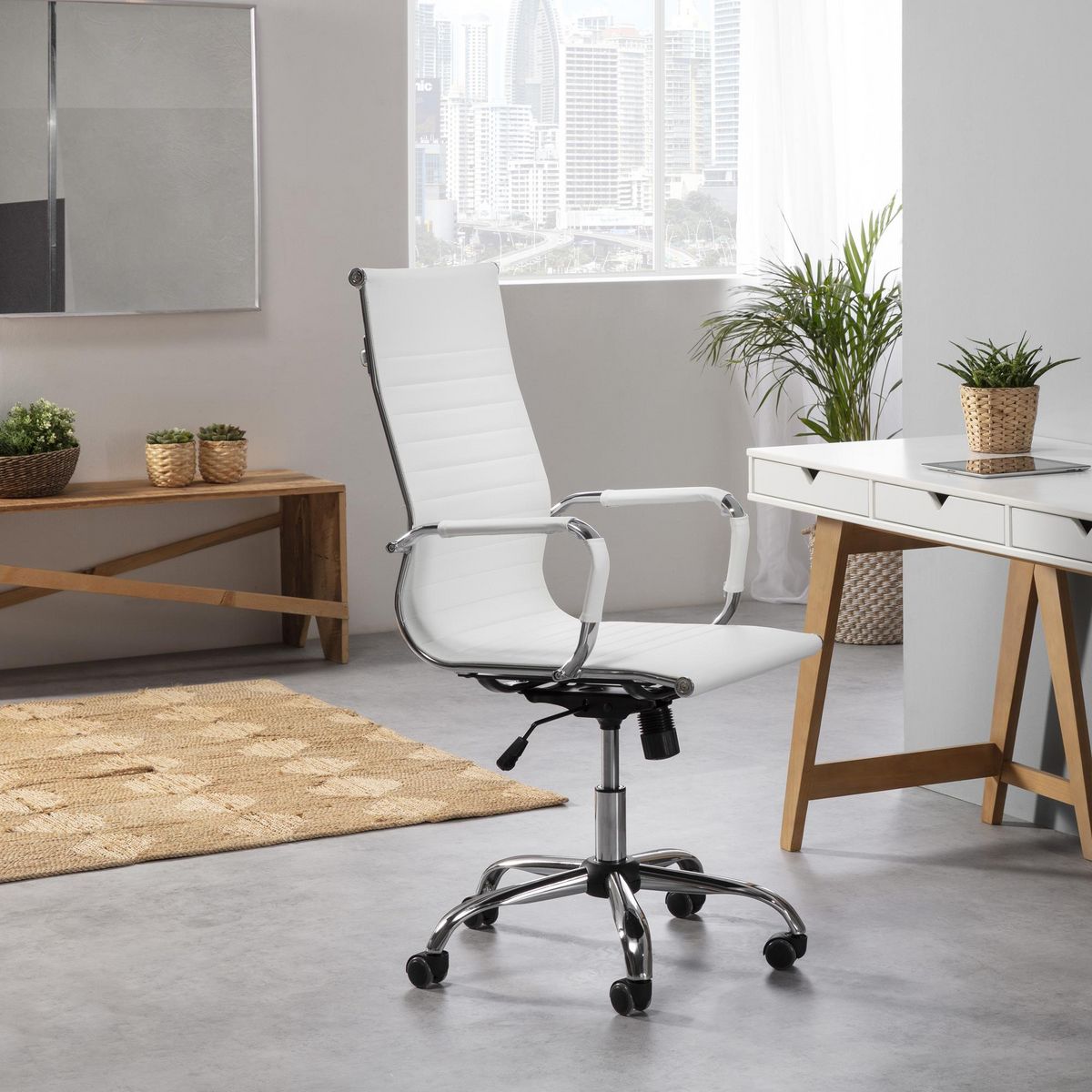 VS VENTA-STOCK Fauteuil de Bureau Londres inclinable Blanc, Cuir synthétique