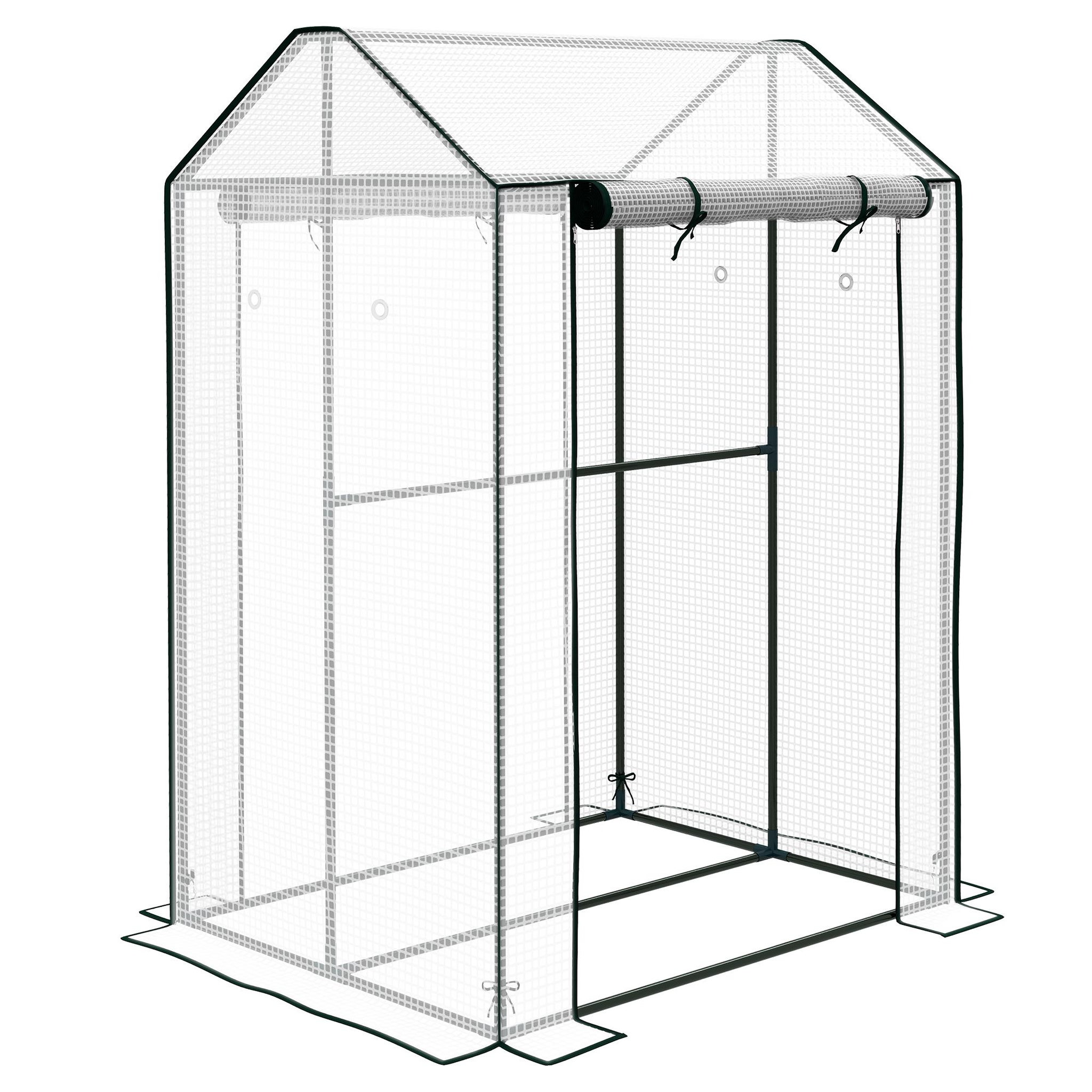 OUTSUNNY Serre de jardin 0,8 m² - 2 espaces, 2 portes enroulables - acier pe transparent